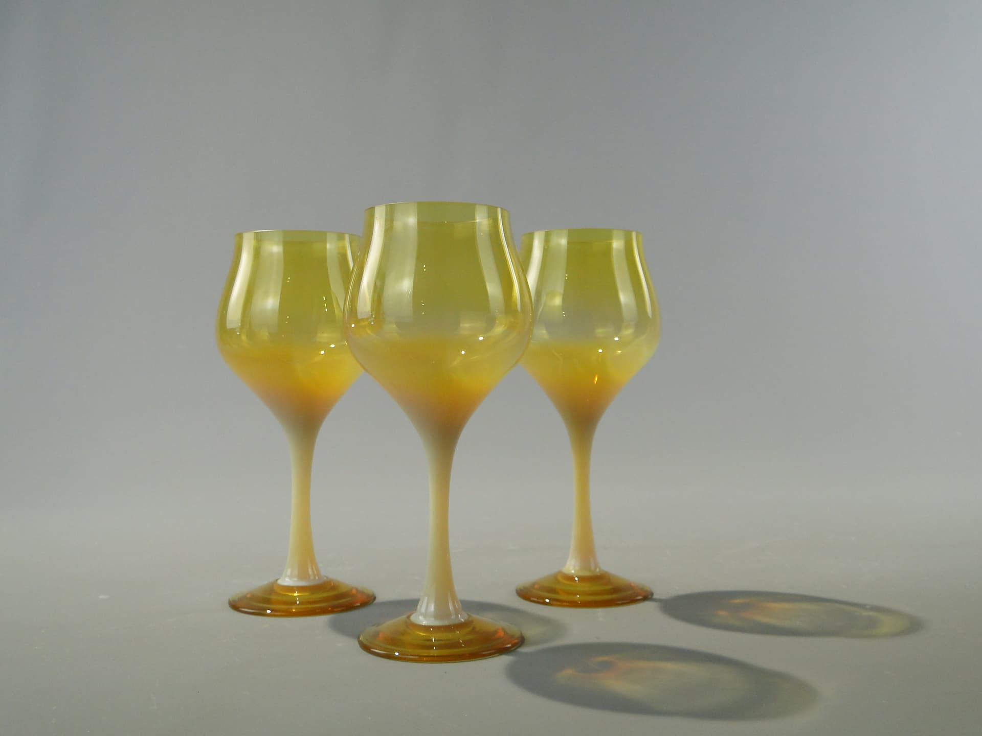 Set of Three Goblets Lotos, yellow white, glass, by Z. Horbowy, Poland, 1970s. - 363110