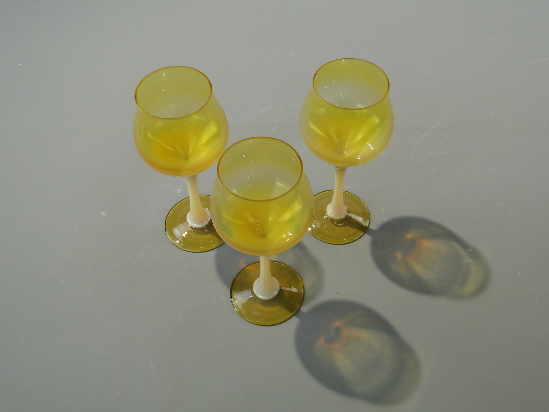 Set of Three Goblets Lotos, yellow white, glass, by Z. Horbowy, Poland, 1970s. - 363107