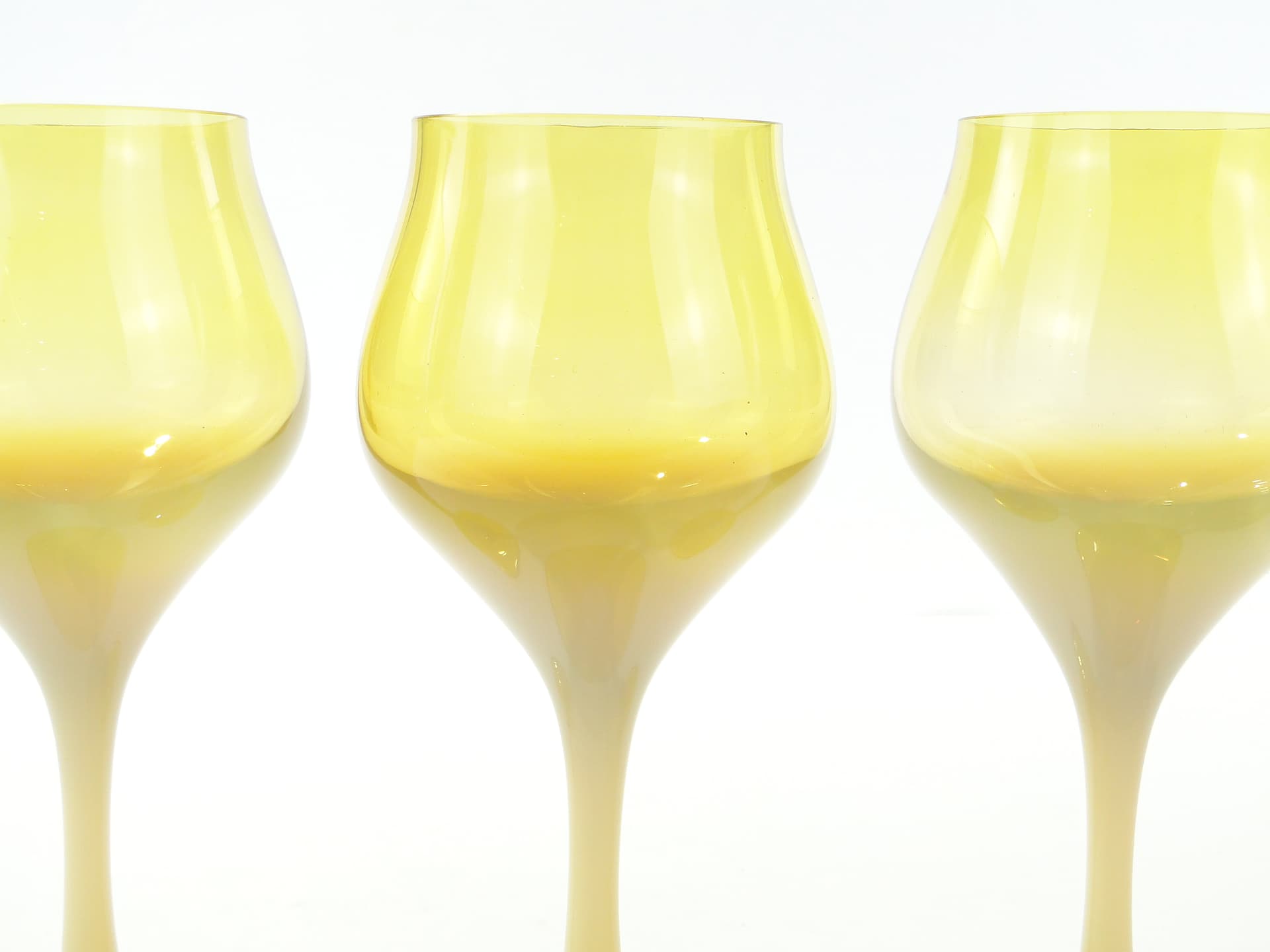 Set of Three Goblets Lotos, yellow white, glass, by Z. Horbowy, Poland, 1970s. - 363111
