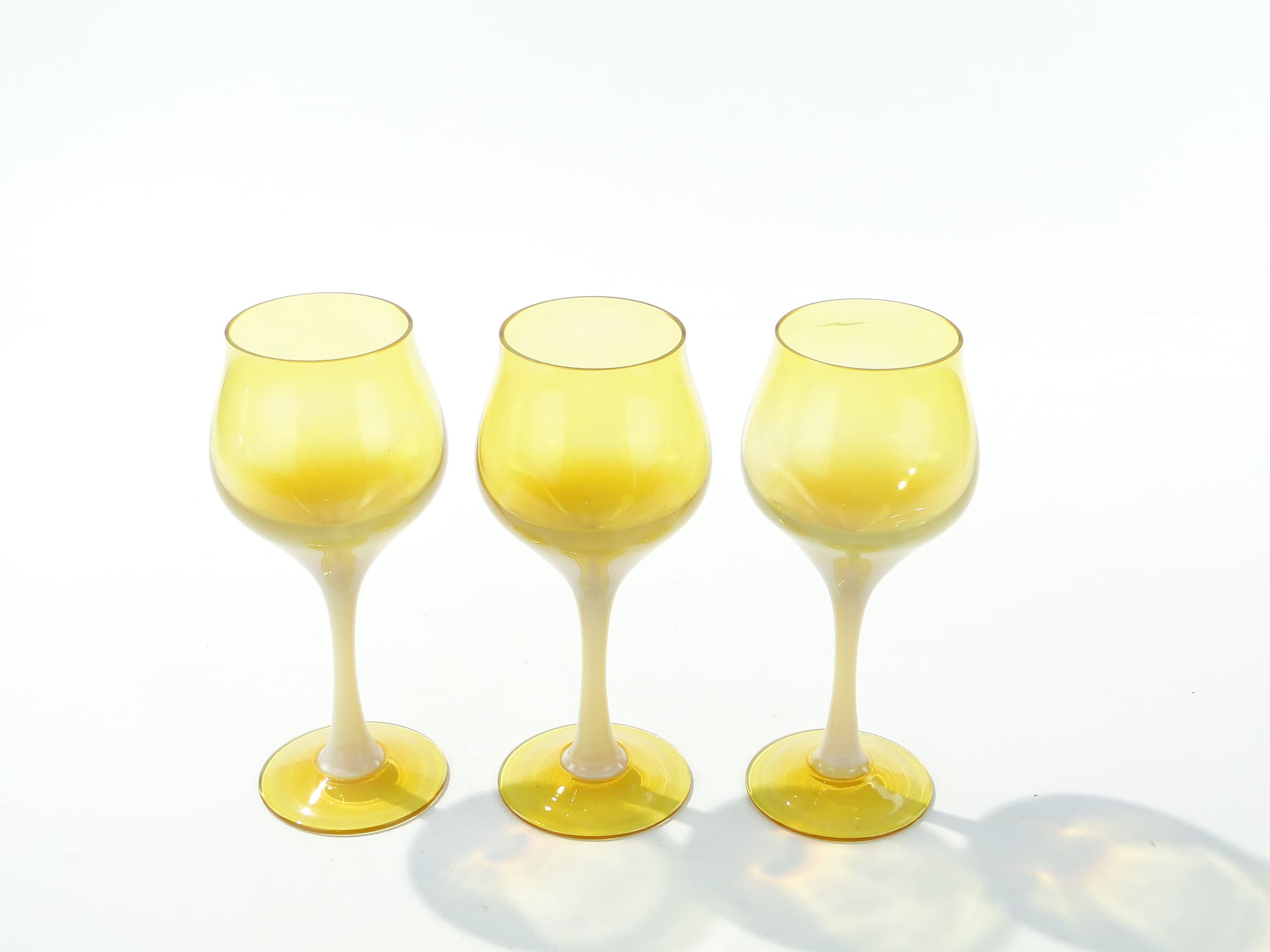 Set of Three Goblets Lotos, yellow white, glass, by Z. Horbowy, Poland, 1970s. - 363117
