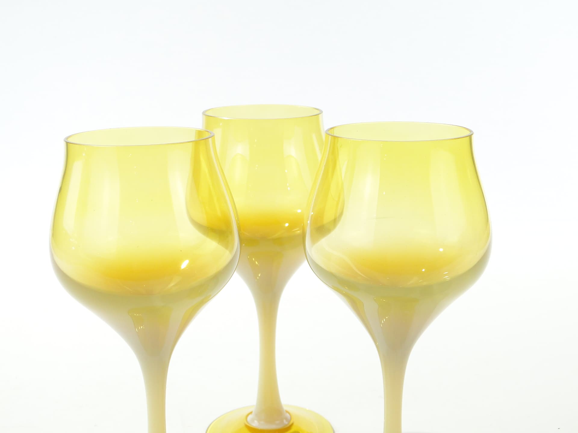 Set of Three Goblets Lotos, yellow white, glass, by Z. Horbowy, Poland, 1970s. - 363112