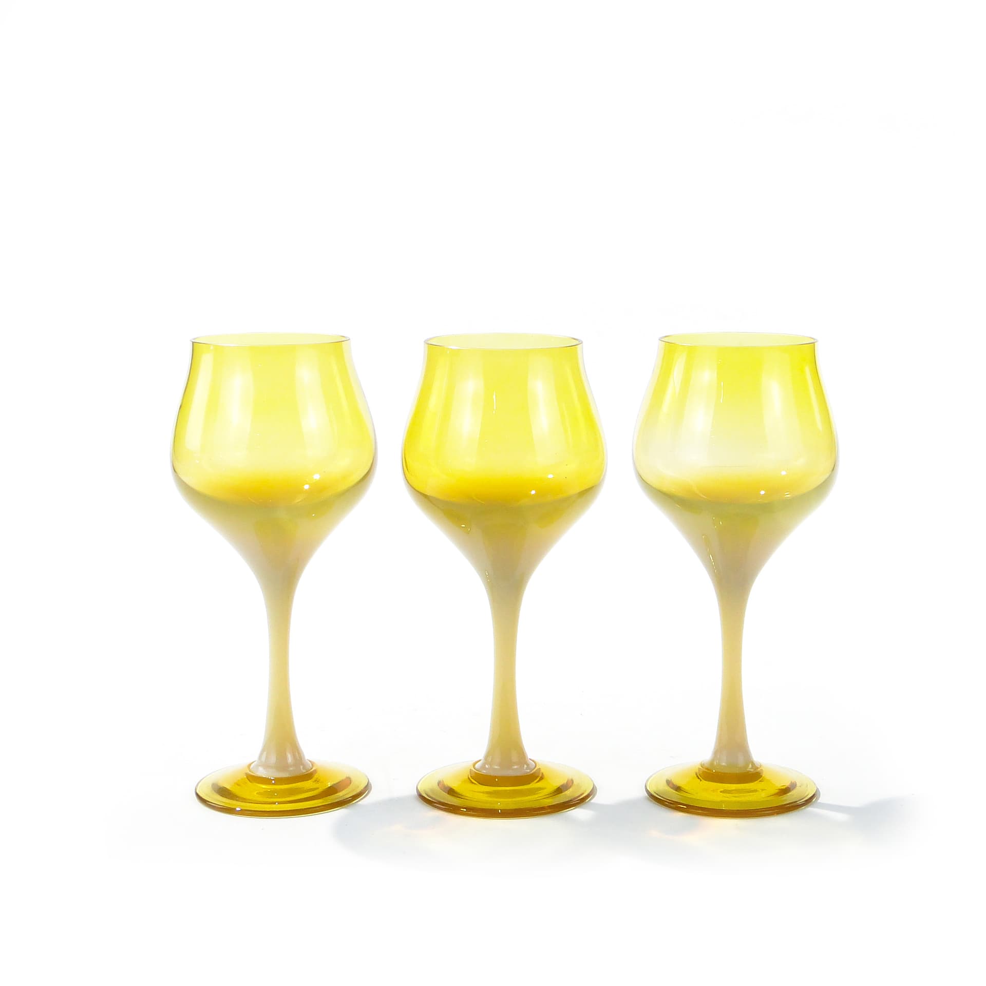 Set of Three Goblets Lotos, yellow white, glass, by Z. Horbowy, Poland, 1970s.