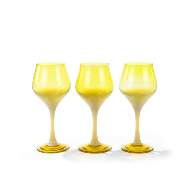 Set of Three Goblets Lotos, yellow white, glass, by Z. Horbowy, Poland, 1970s. - DIMENSION