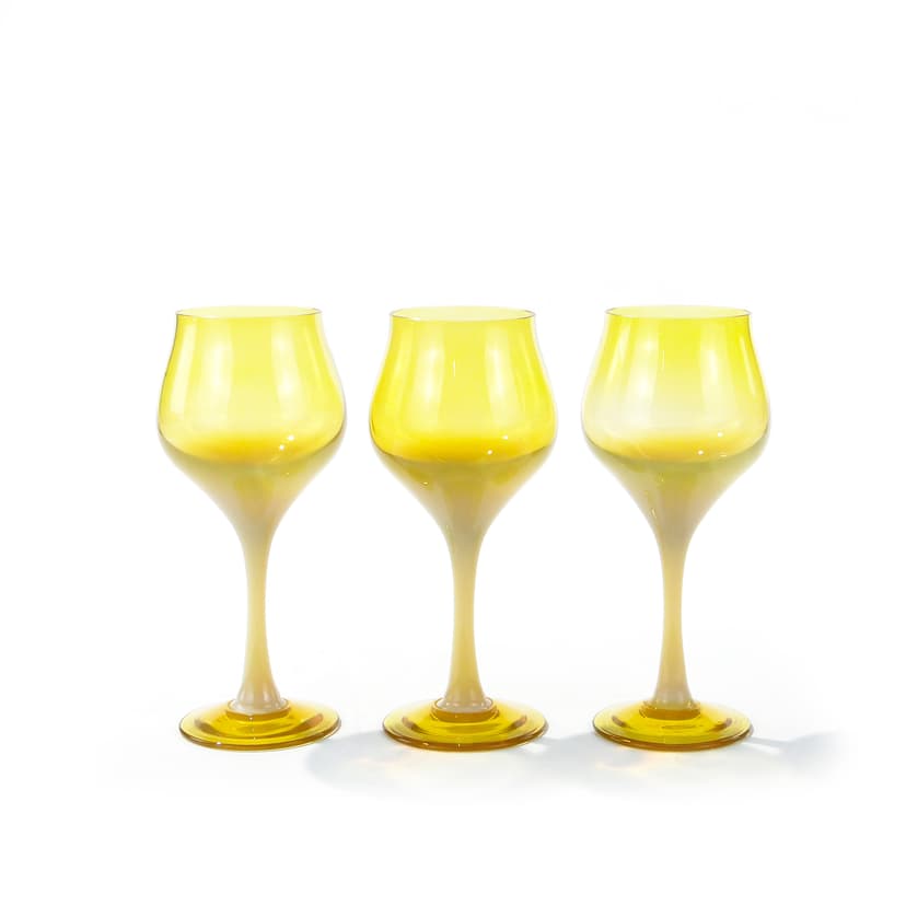 Set of Three Goblets Lotos, yellow white, glass, by Z. Horbowy, Poland, 1970s.