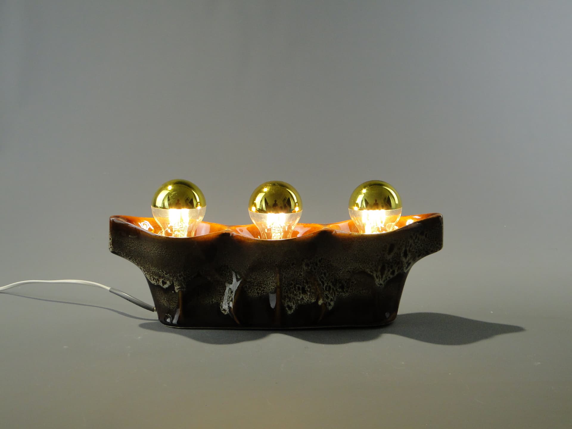 Lampa stołowa i kinkiet, ceramika brązowy, proj. A. Sadulski, Polam, Polska, lata 70. - 363142