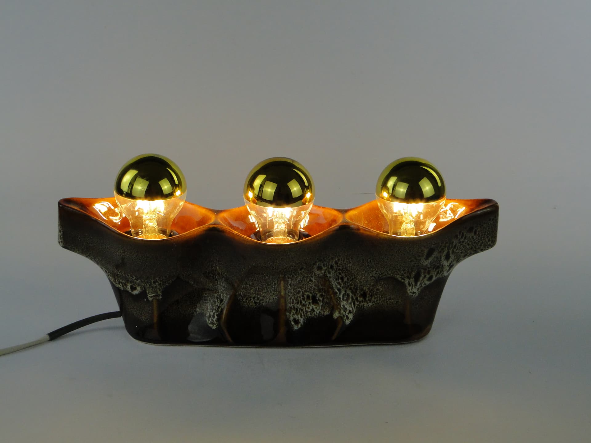 Lampa stołowa i kinkiet, ceramika brązowy, proj. A. Sadulski, Polam, Polska, lata 70. - 363154
