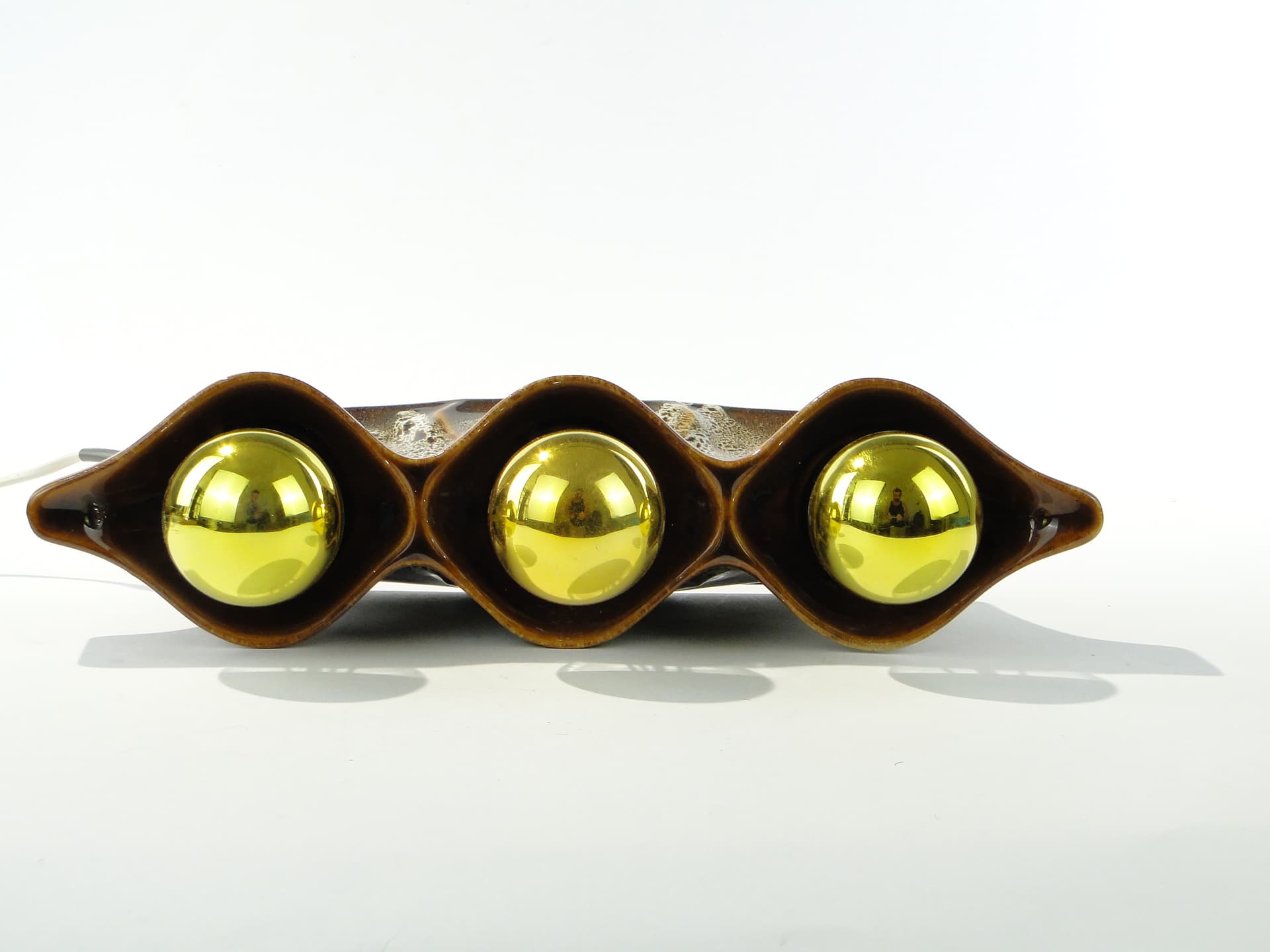 Lampa stołowa i kinkiet, ceramika brązowy, proj. A. Sadulski, Polam, Polska, lata 70.