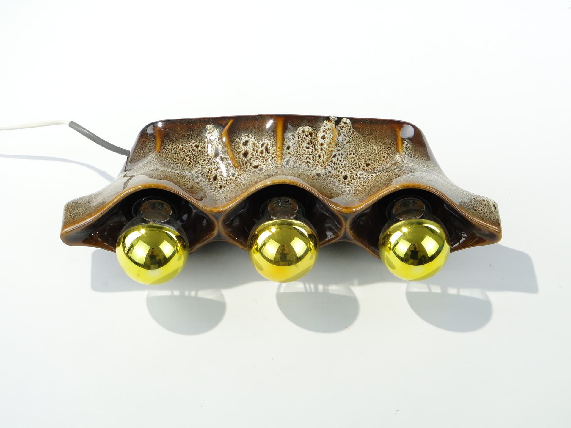 Lampa stołowa i kinkiet, ceramika brązowy, proj. A. Sadulski, Polam, Polska, lata 70. - 363148