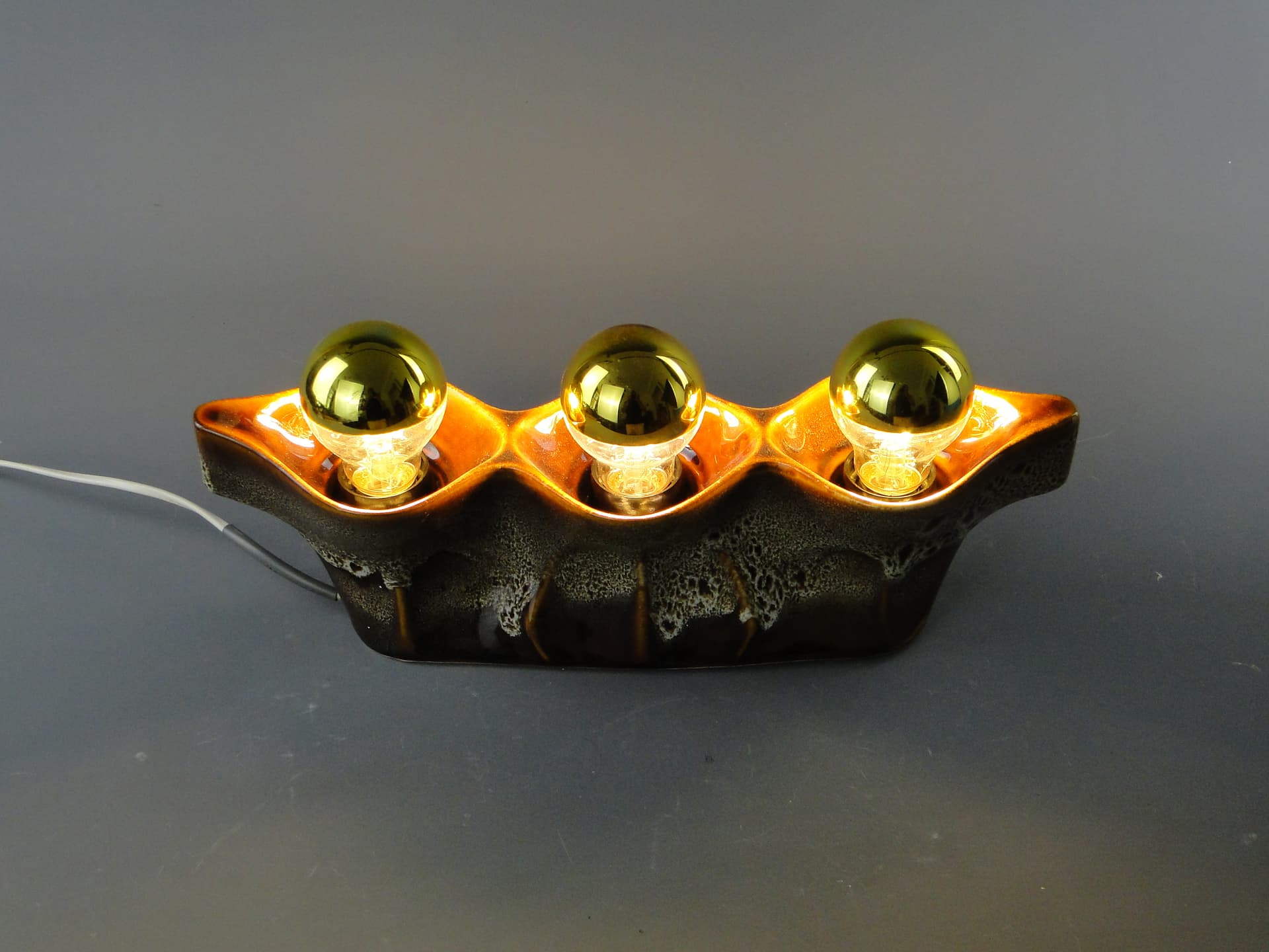 Lampa stołowa i kinkiet, ceramika brązowy, proj. A. Sadulski, Polam, Polska, lata 70. - 363143