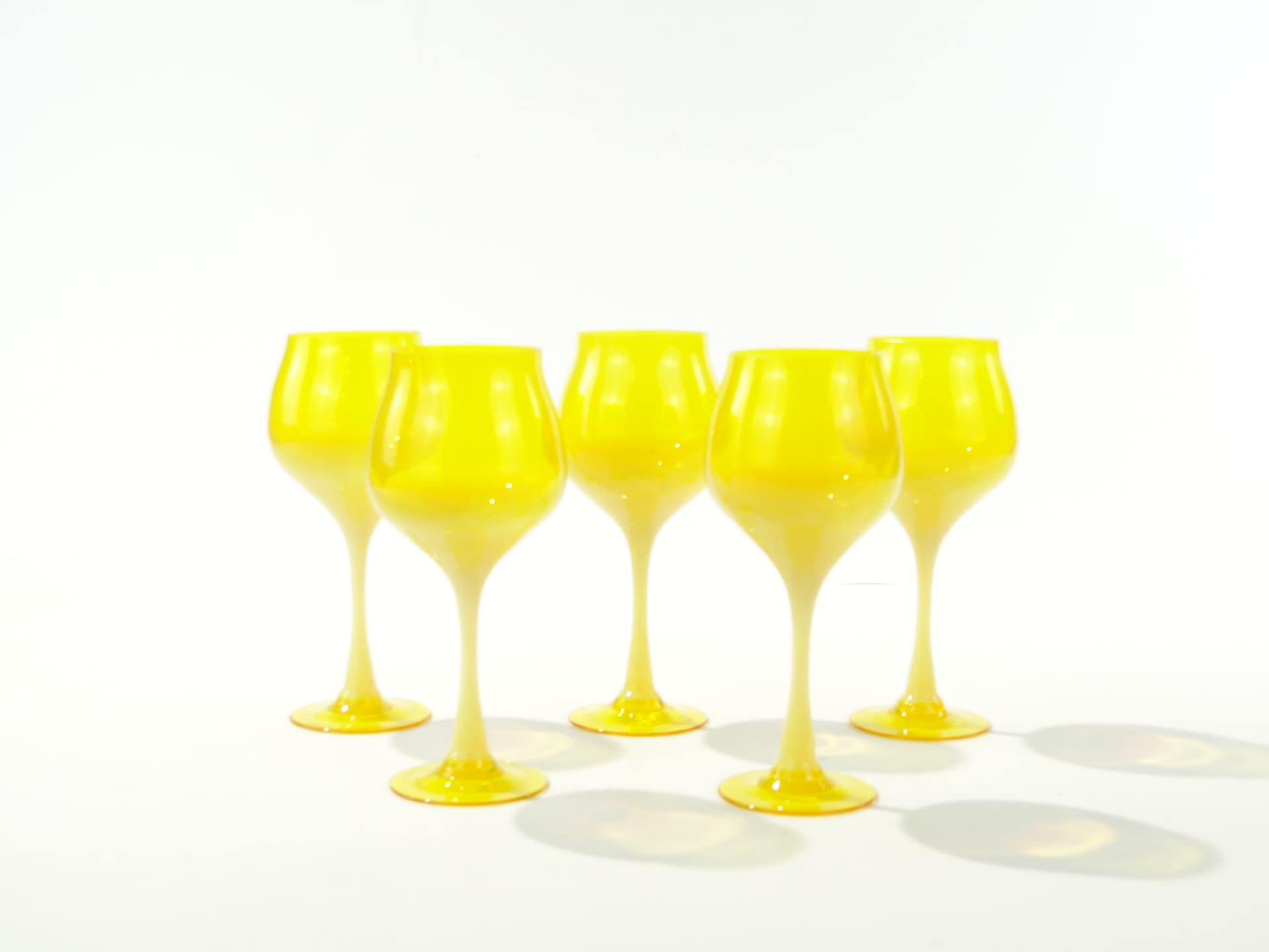 Set of goblets Lotos, yellow white glass, by Z. Horbowy, Huta Szkła Artystycznego 'Barbara', Poland, 1970s. - 363157