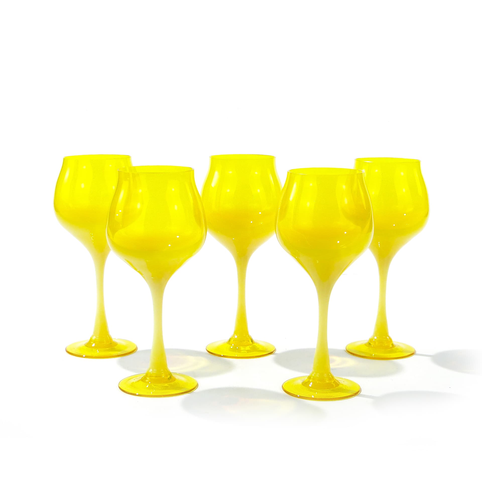 Set of goblets Lotos, yellow white glass, by Z. Horbowy, Huta Szkła Artystycznego 'Barbara', Poland, 1970s.