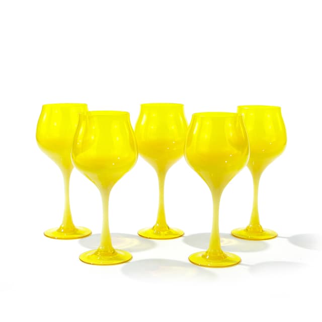 Set of goblets Lotos, yellow white glass, by Z. Horbowy, Huta Szkła Artystycznego 'Barbara', Poland, 1970s. - DIMENSION
