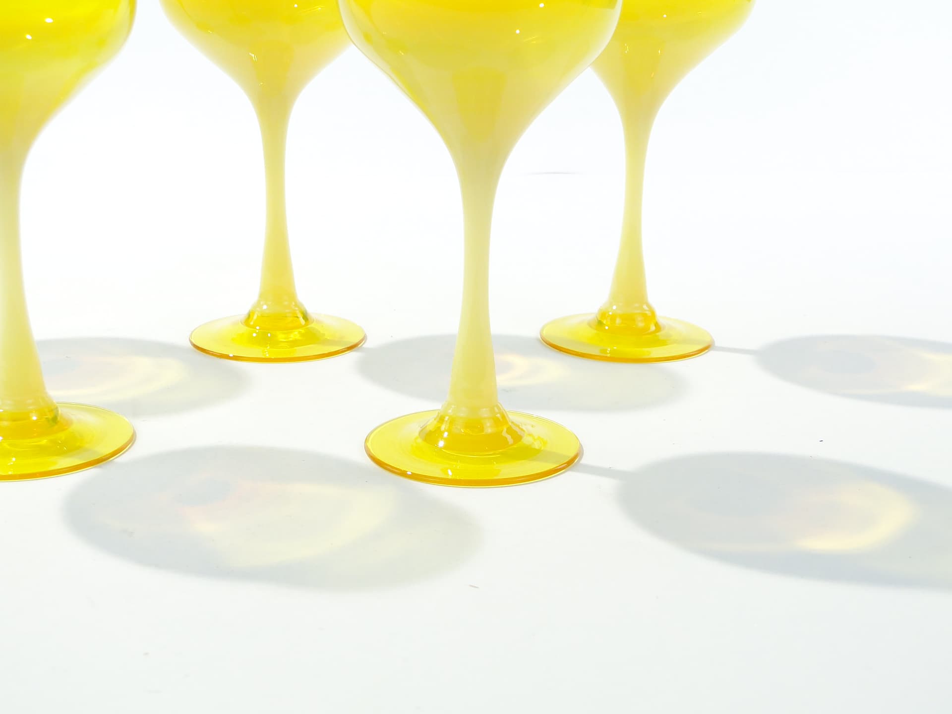 Set of goblets Lotos, yellow white glass, by Z. Horbowy, Huta Szkła Artystycznego 'Barbara', Poland, 1970s. - 363159