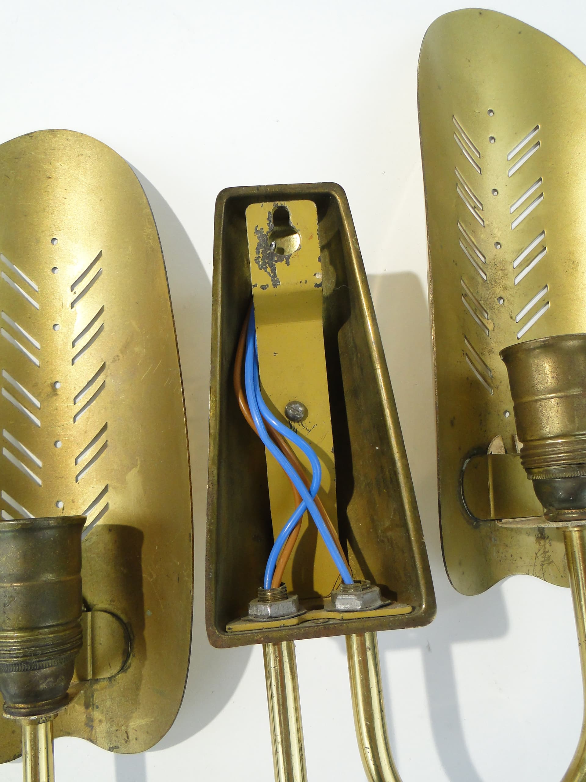 Pair of wall sconces, gold, brass, Belgium, 1950s - 363167