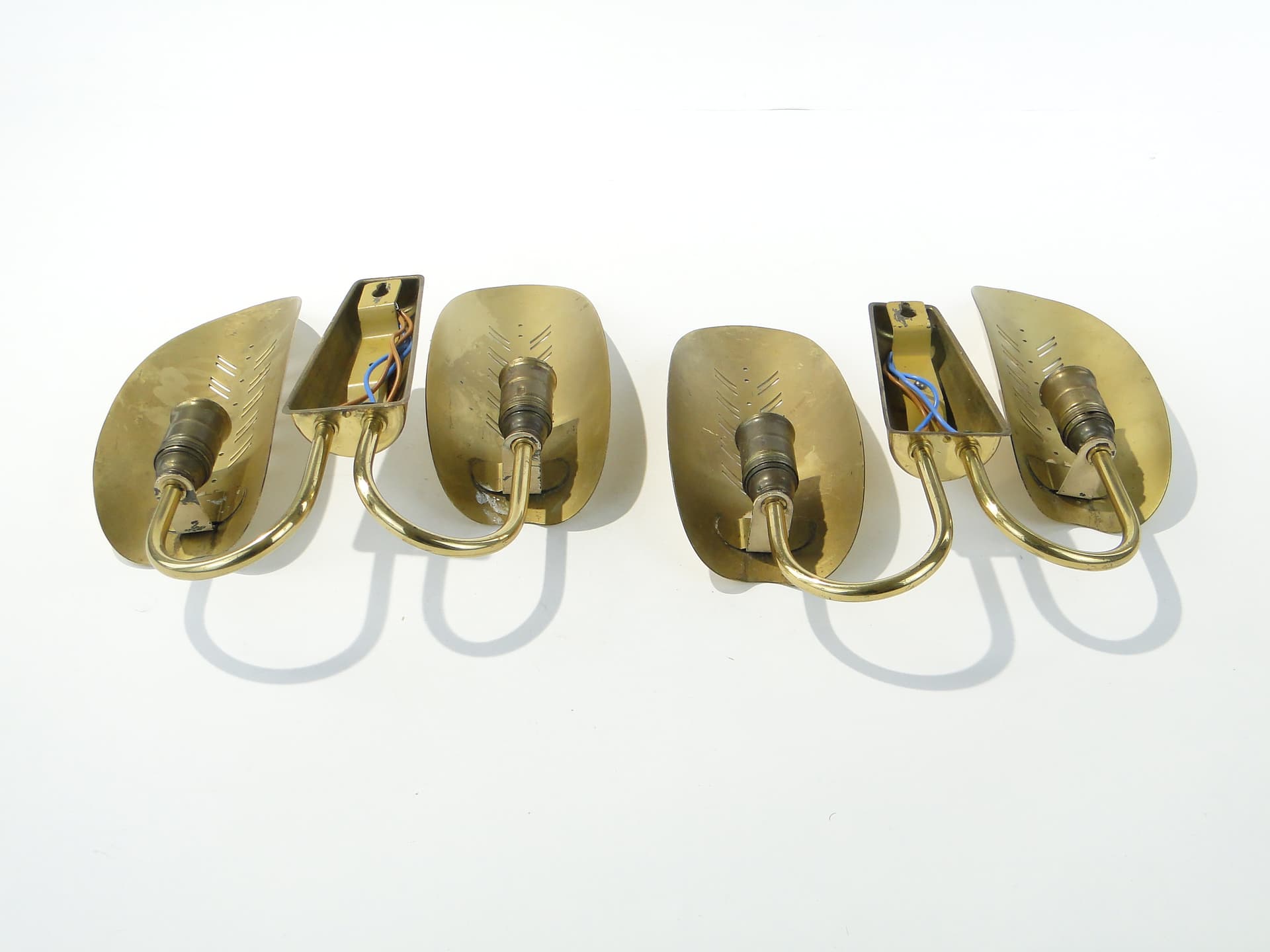 Pair of wall sconces, gold, brass, Belgium, 1950s - 363166