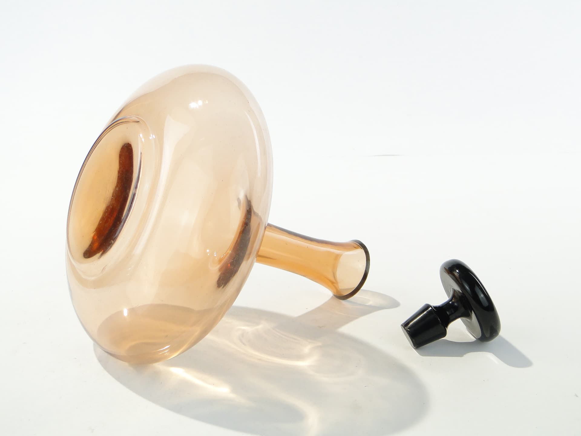Decanter Art Deco, orange black glass, Hortensja, Poland, 1930s - 363208