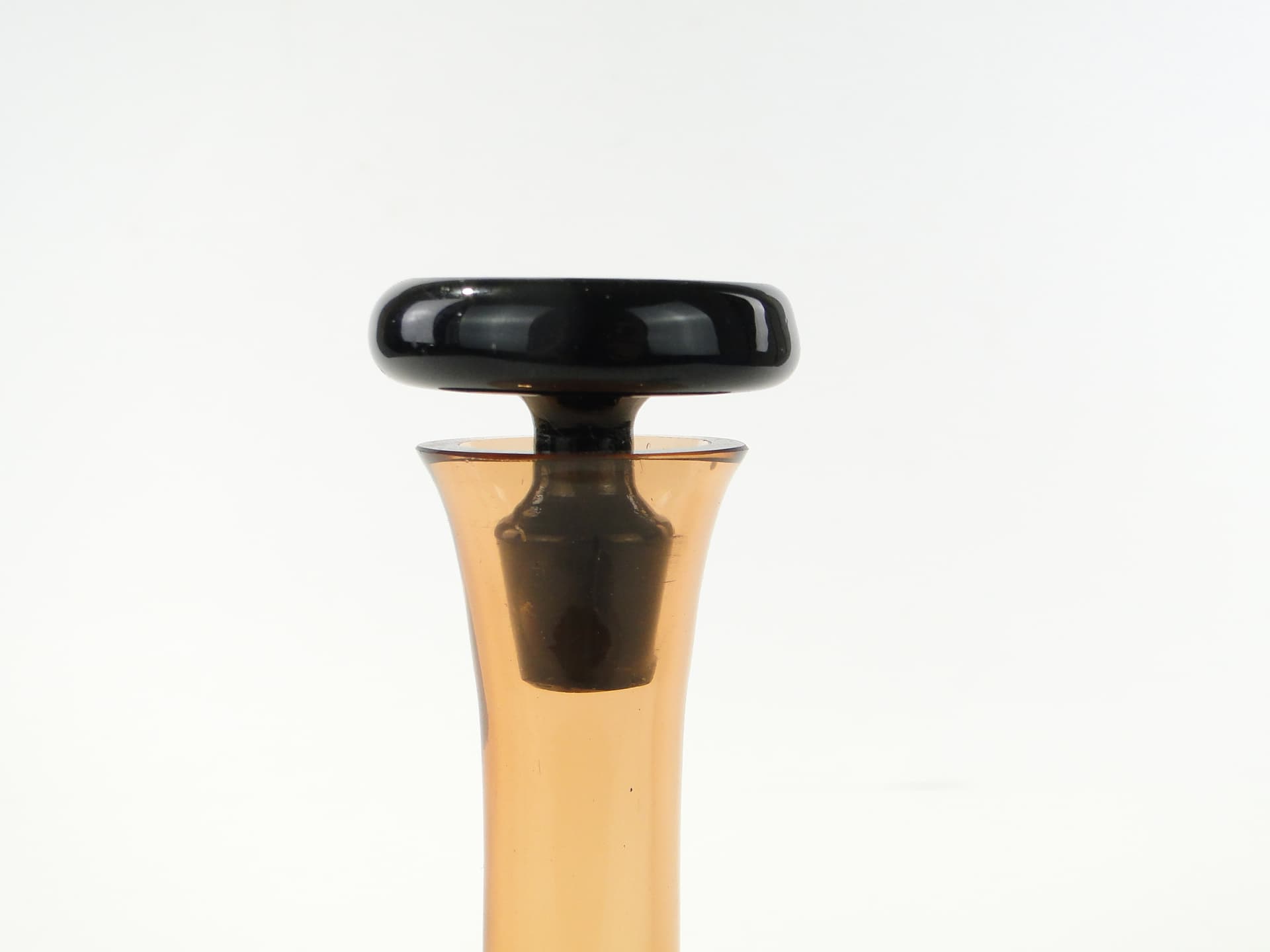 Decanter Art Deco, orange black glass, Hortensja, Poland, 1930s - 363201