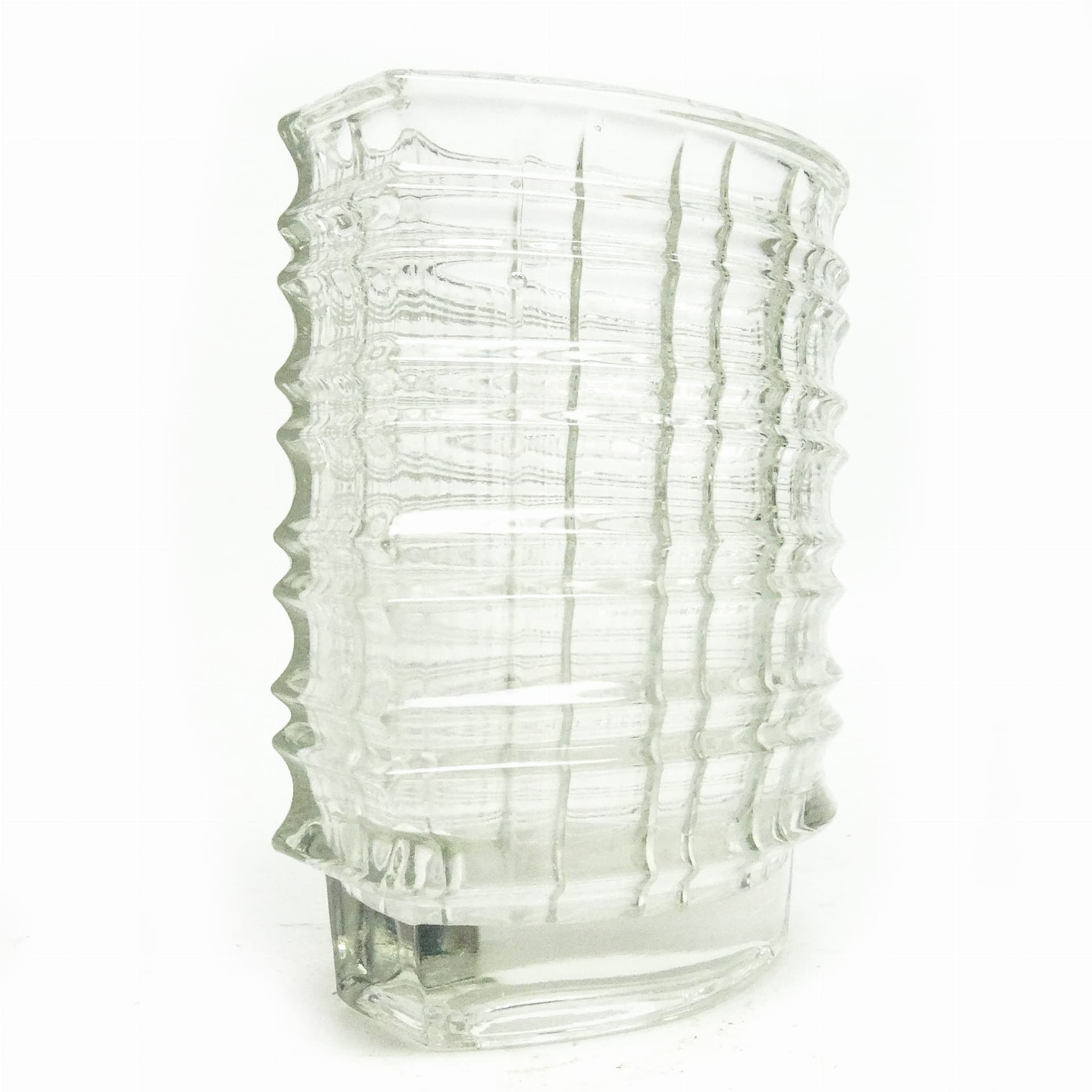 Optical vase, clear soda glass, by J. Drost, Ząbkowice, Poland, 1960s. - 363214