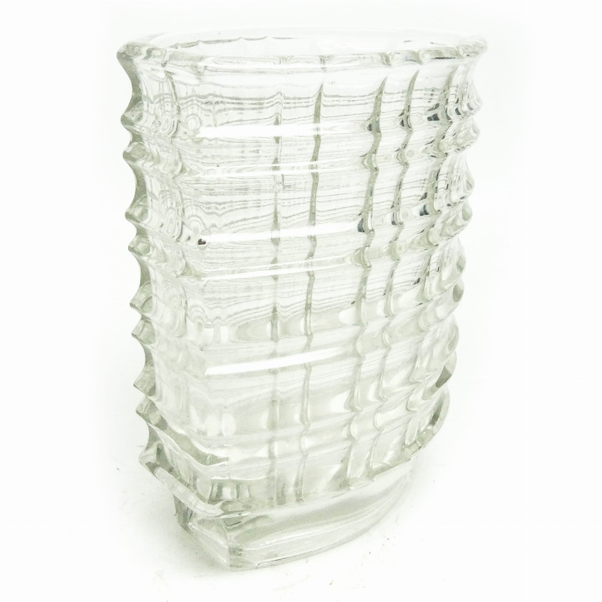 Optical vase, clear soda glass, by J. Drost, Ząbkowice, Poland, 1960s. - 363211