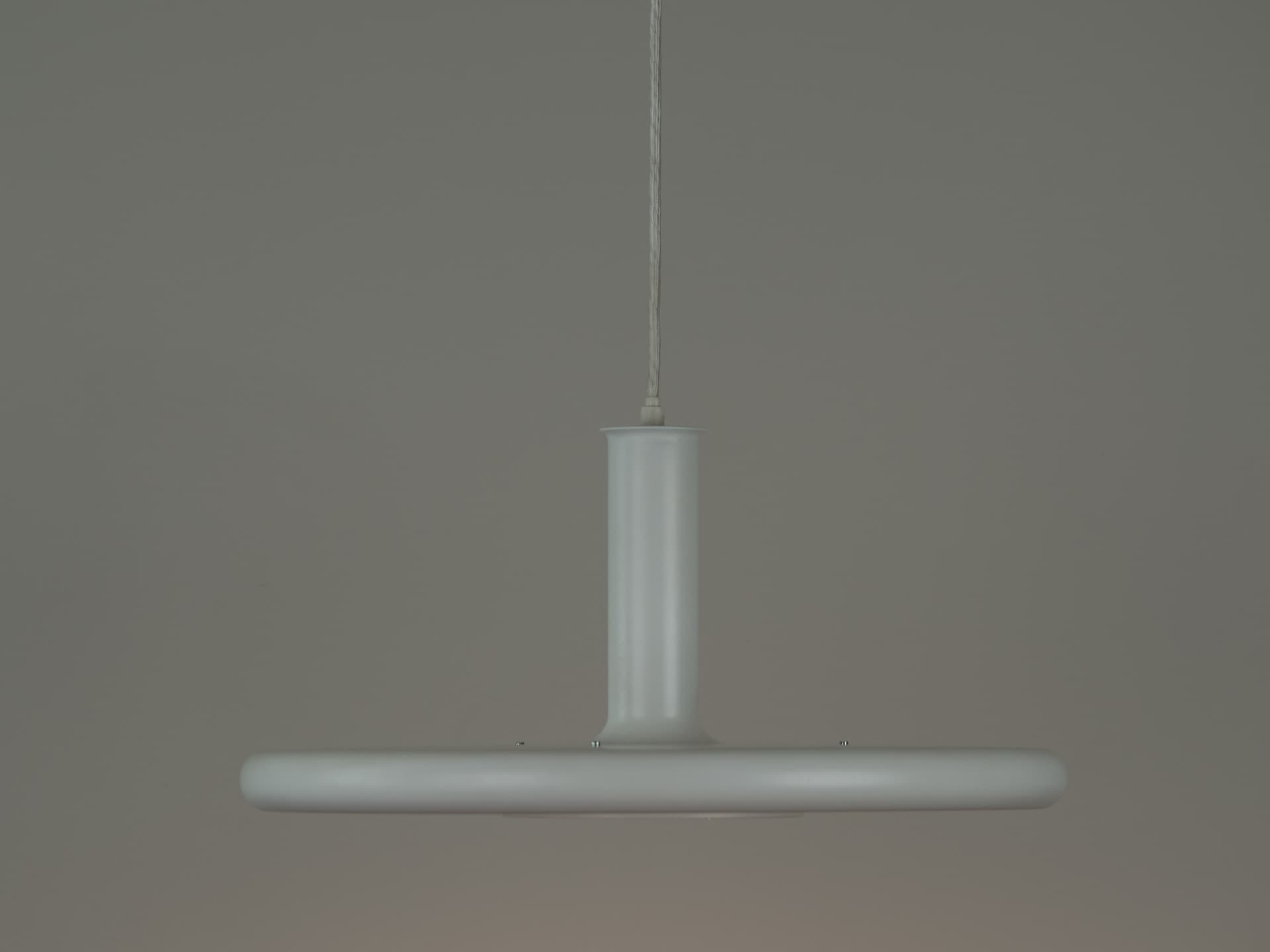Pendant lamp Optima, white, metal, by H. Due, Fog & Mørup, Denmark, 1970s. - 363245