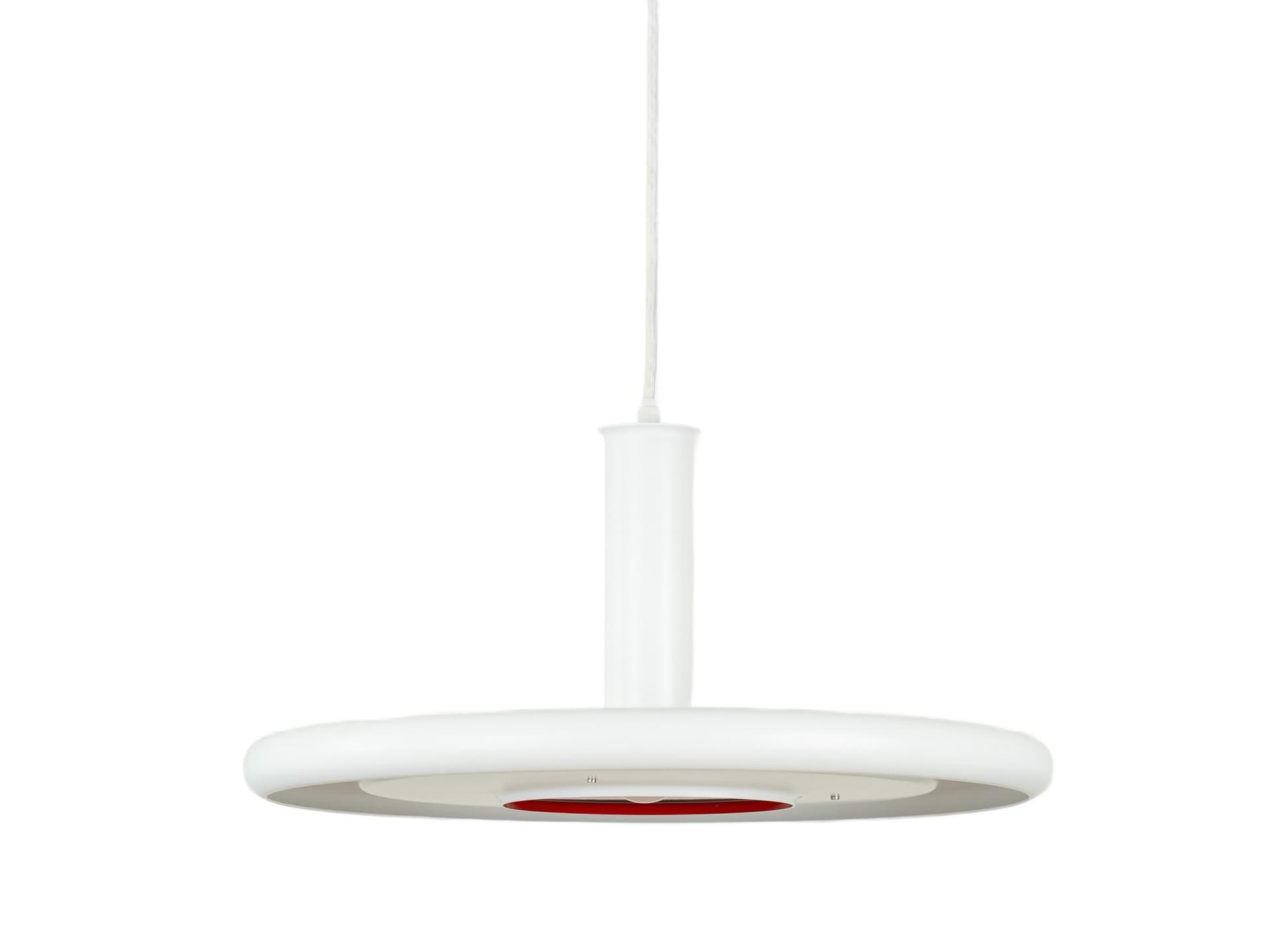 Pendant lamp Optima, white, metal, by H. Due, Fog & Mørup, Denmark, 1970s.
