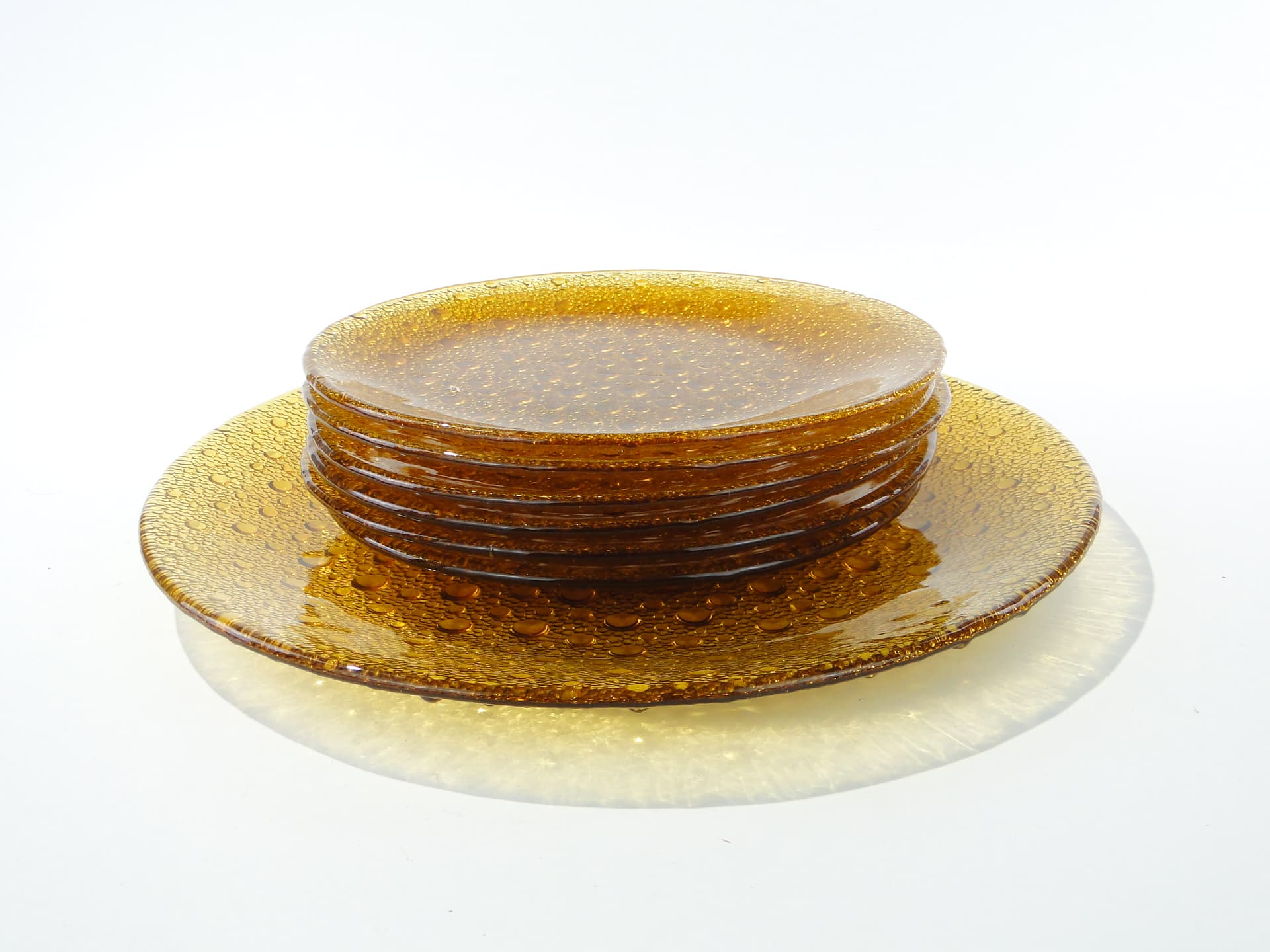 Cake Serving Set Krople Rosy, amber glass, by J.S. Drost, Ząbkowice, Poland, 1970s - 363242