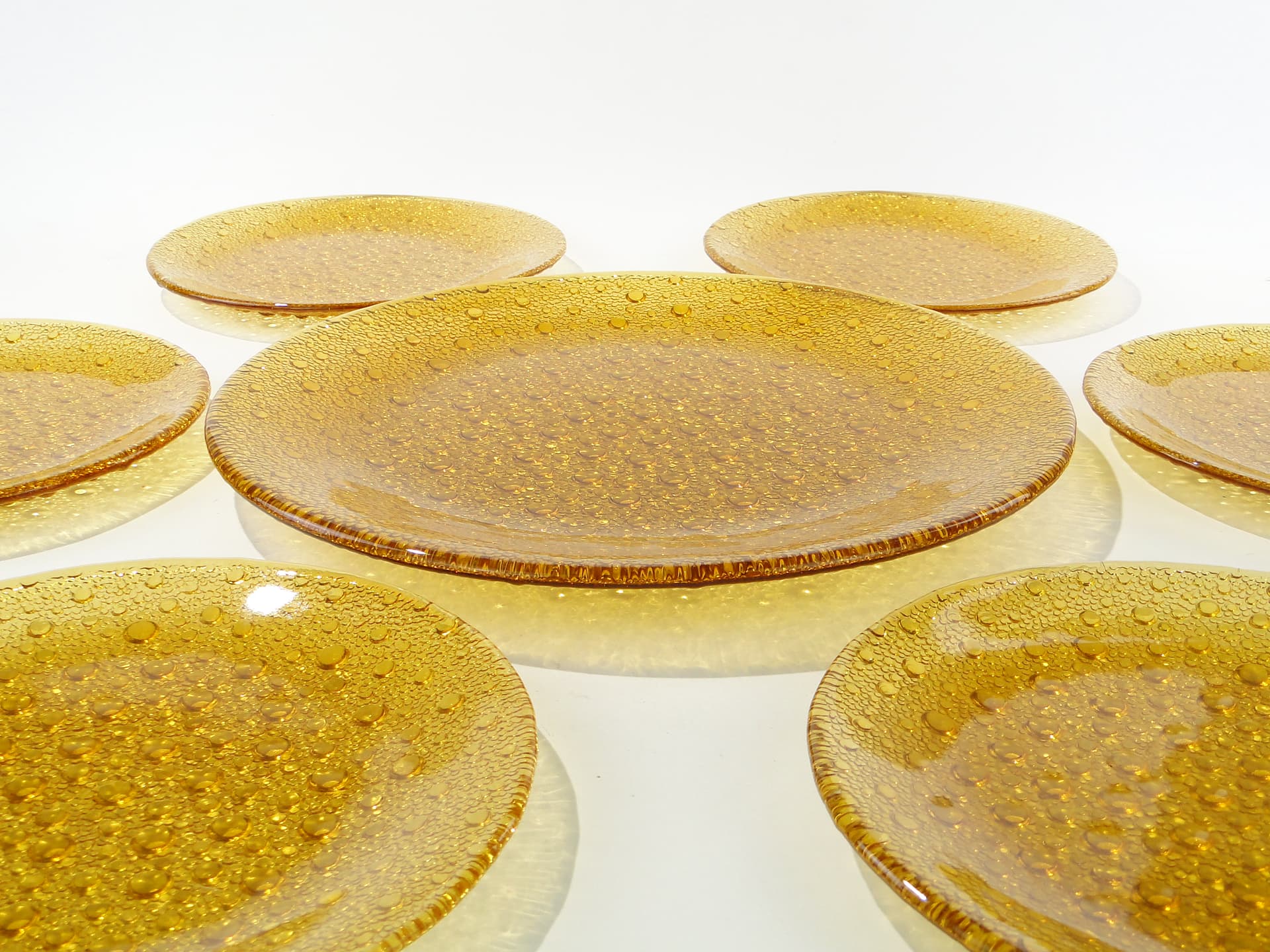 Cake Serving Set Krople Rosy, amber glass, by J.S. Drost, Ząbkowice, Poland, 1970s - 363234