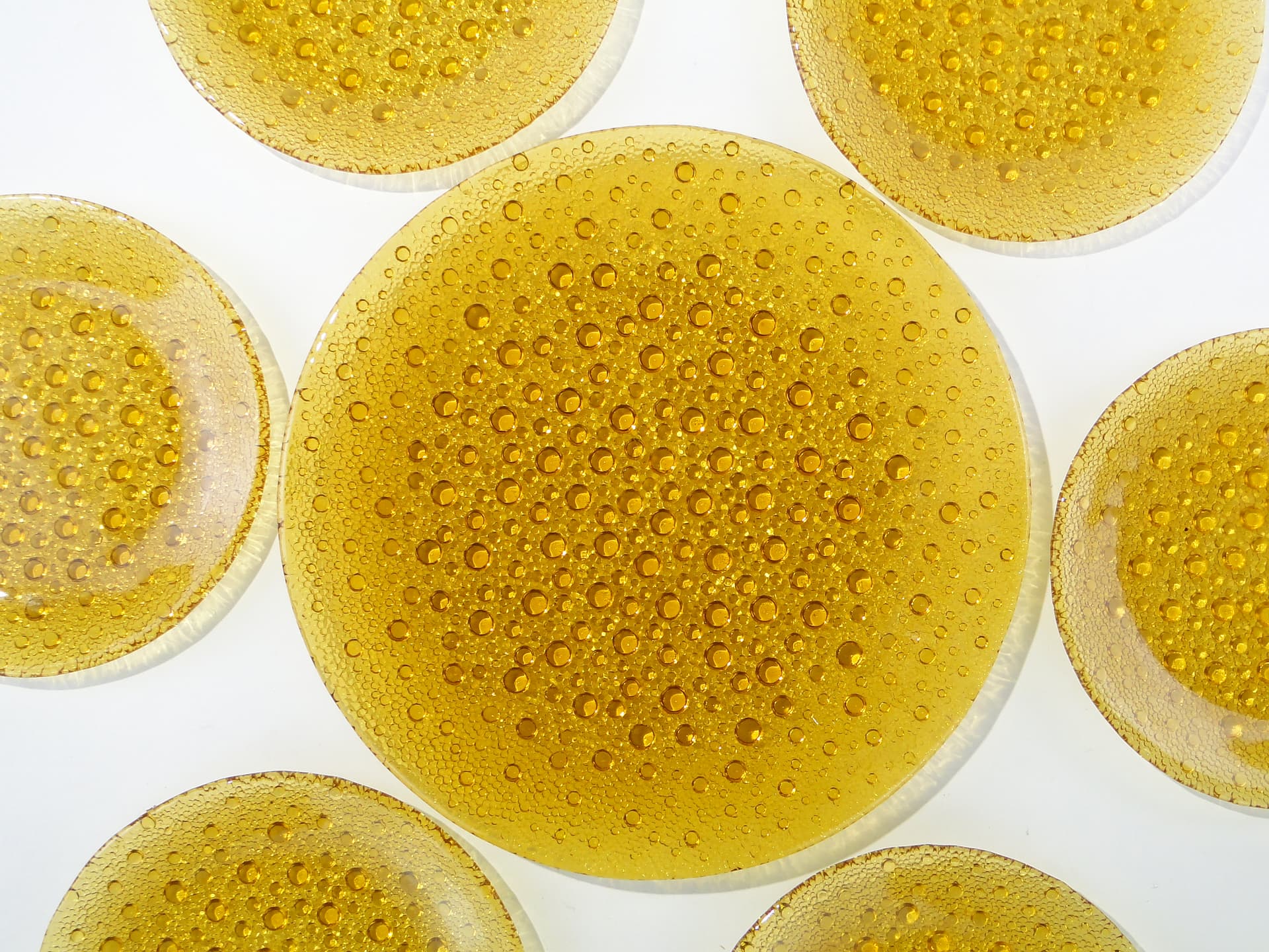 Cake Serving Set Krople Rosy, amber glass, by J.S. Drost, Ząbkowice, Poland, 1970s - 363232