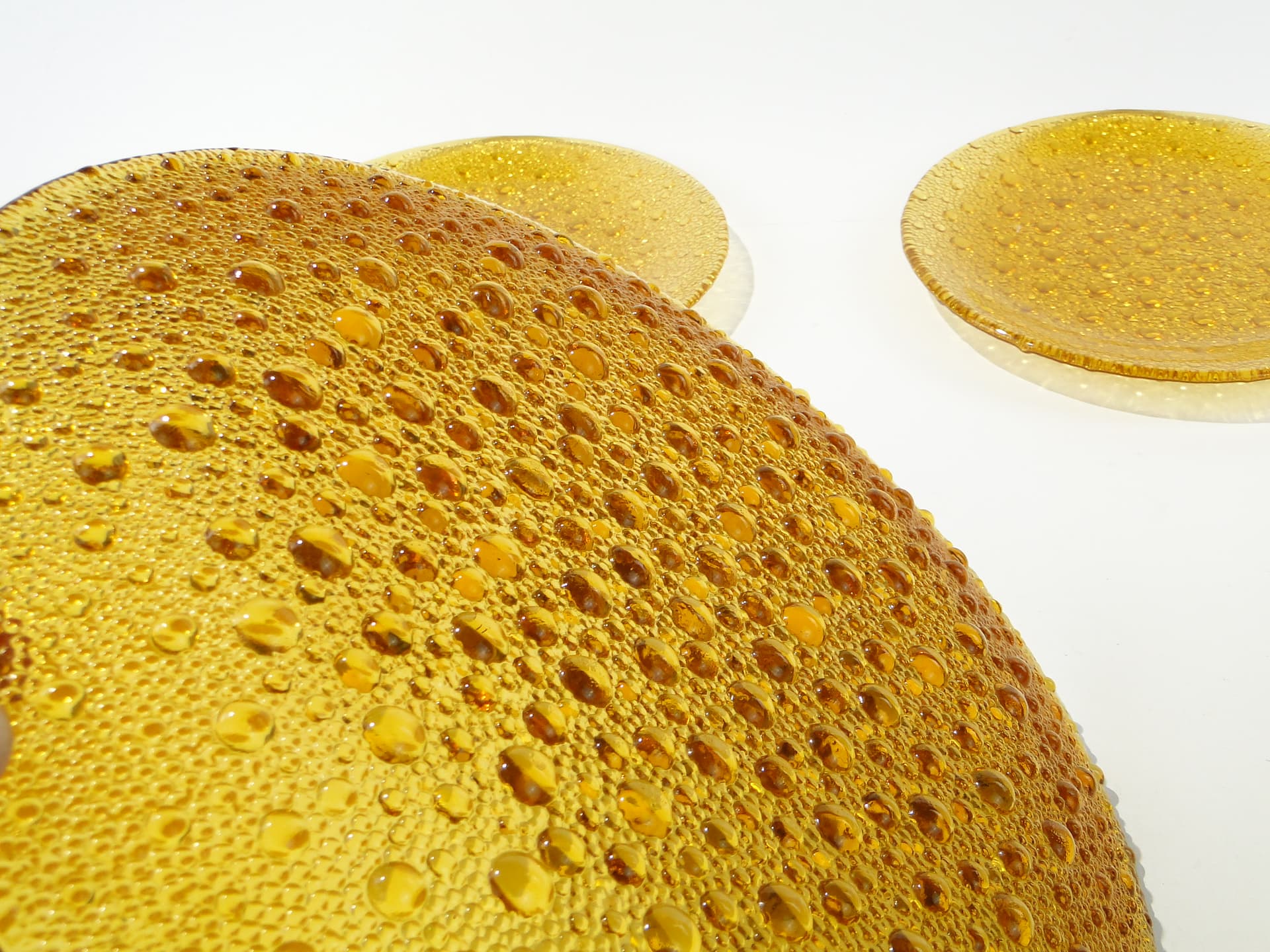 Cake Serving Set Krople Rosy, amber glass, by J.S. Drost, Ząbkowice, Poland, 1970s - 363233