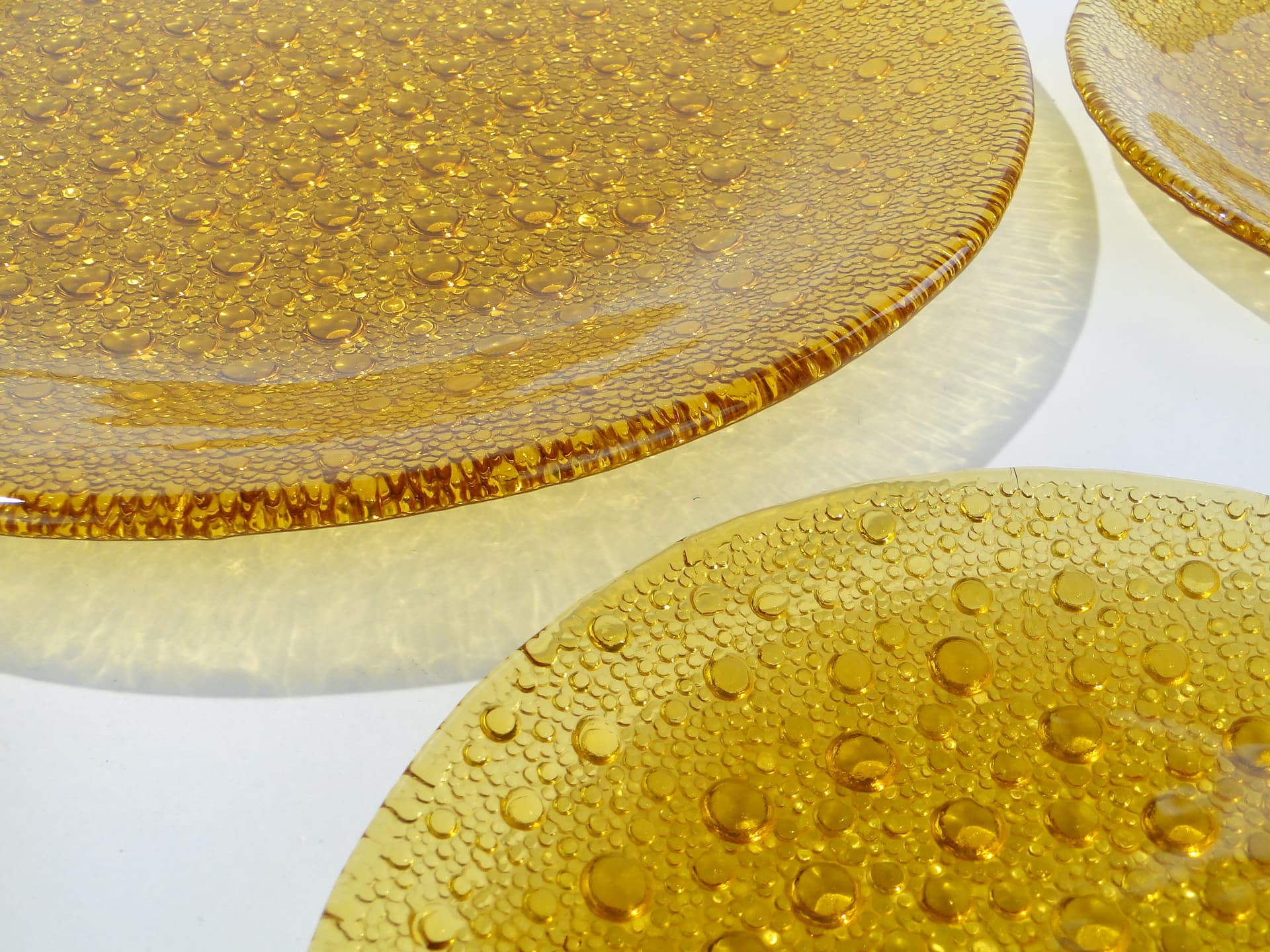 Cake Serving Set Krople Rosy, amber glass, by J.S. Drost, Ząbkowice, Poland, 1970s - 363235
