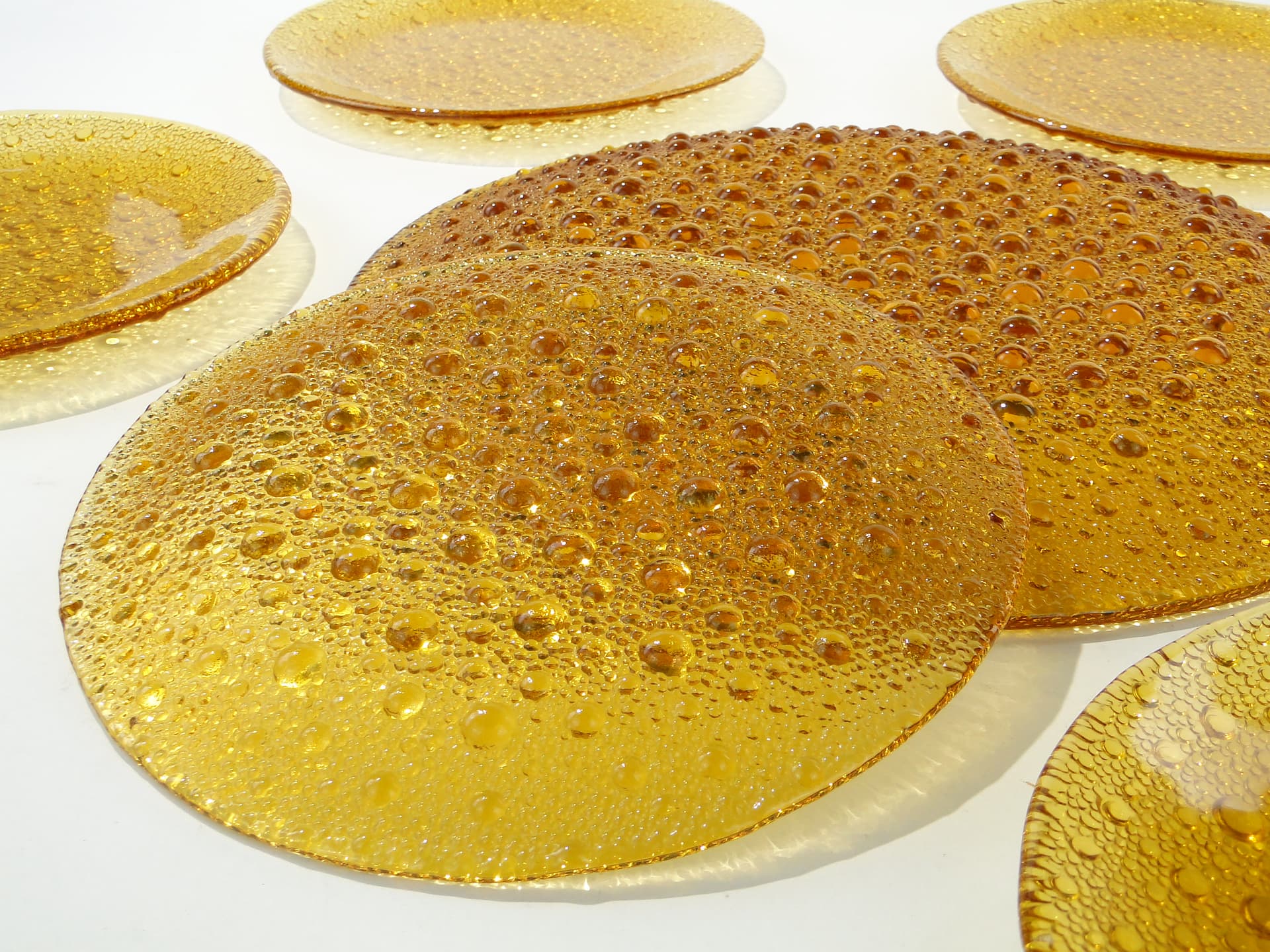 Cake Serving Set Krople Rosy, amber glass, by J.S. Drost, Ząbkowice, Poland, 1970s - 363230