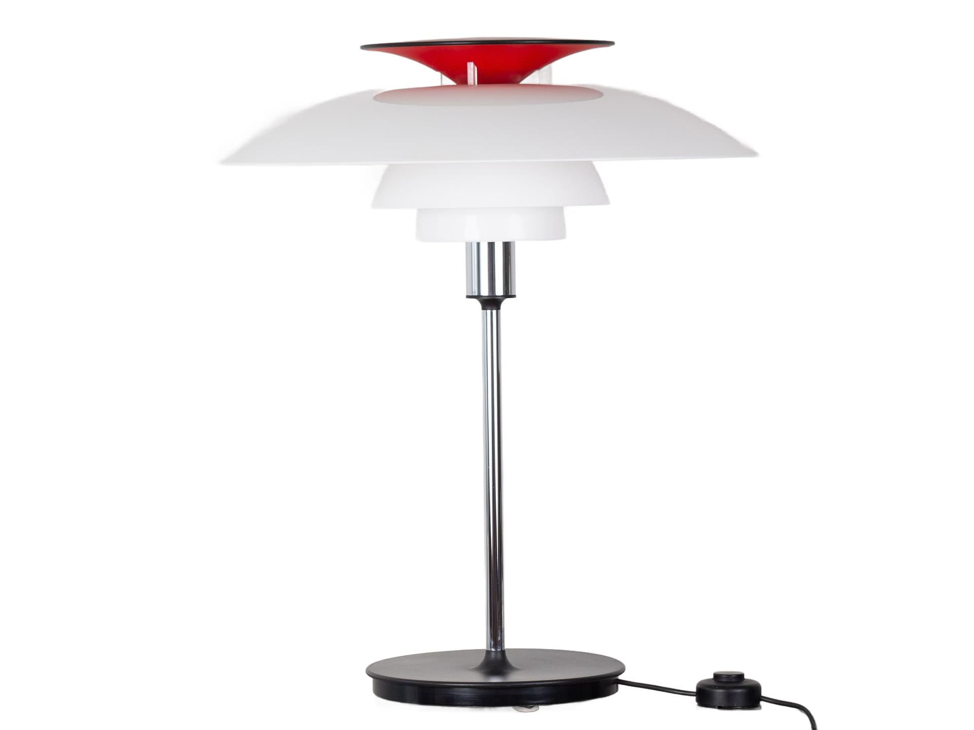 Lampa stołowa PH 80, metal biały czerwony srebrny czarny, proj. P. Henningsen, Louis Poulsen, Dania, lata 70.