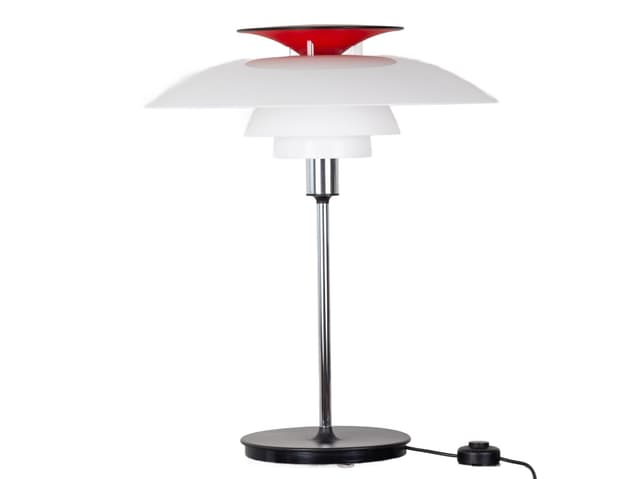 Lampa stołowa PH 80, metal biały czerwony srebrny czarny, proj. P. Henningsen, Louis Poulsen, Dania, lata 70. - WYMIARY