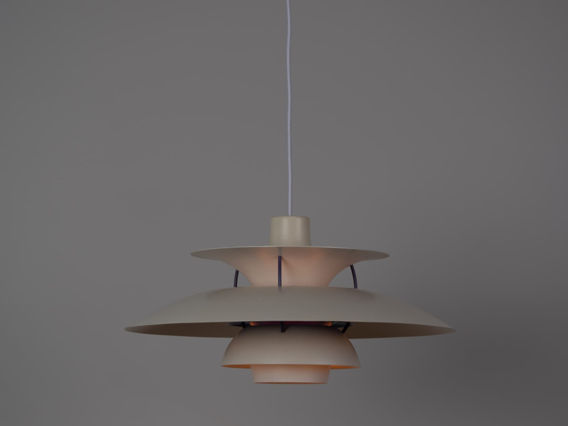 Pendant lamp PH 5, white, metal, by P. Henningsen, Louis Poulsen, Denmark, 1980s. - 363377
