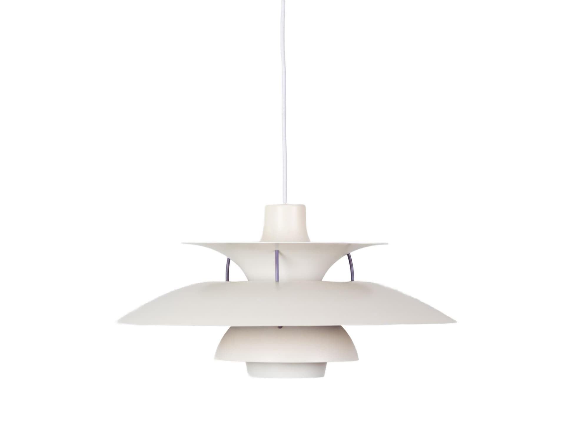 Pendant lamp PH 5, white, metal, by P. Henningsen, Louis Poulsen, Denmark, 1980s.