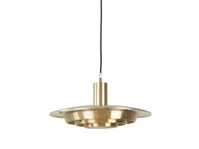 Pendant lamp, gold metal, by J. Hammerborg, Fog & Mørup, Denmark, 1980s. - DIMENSION