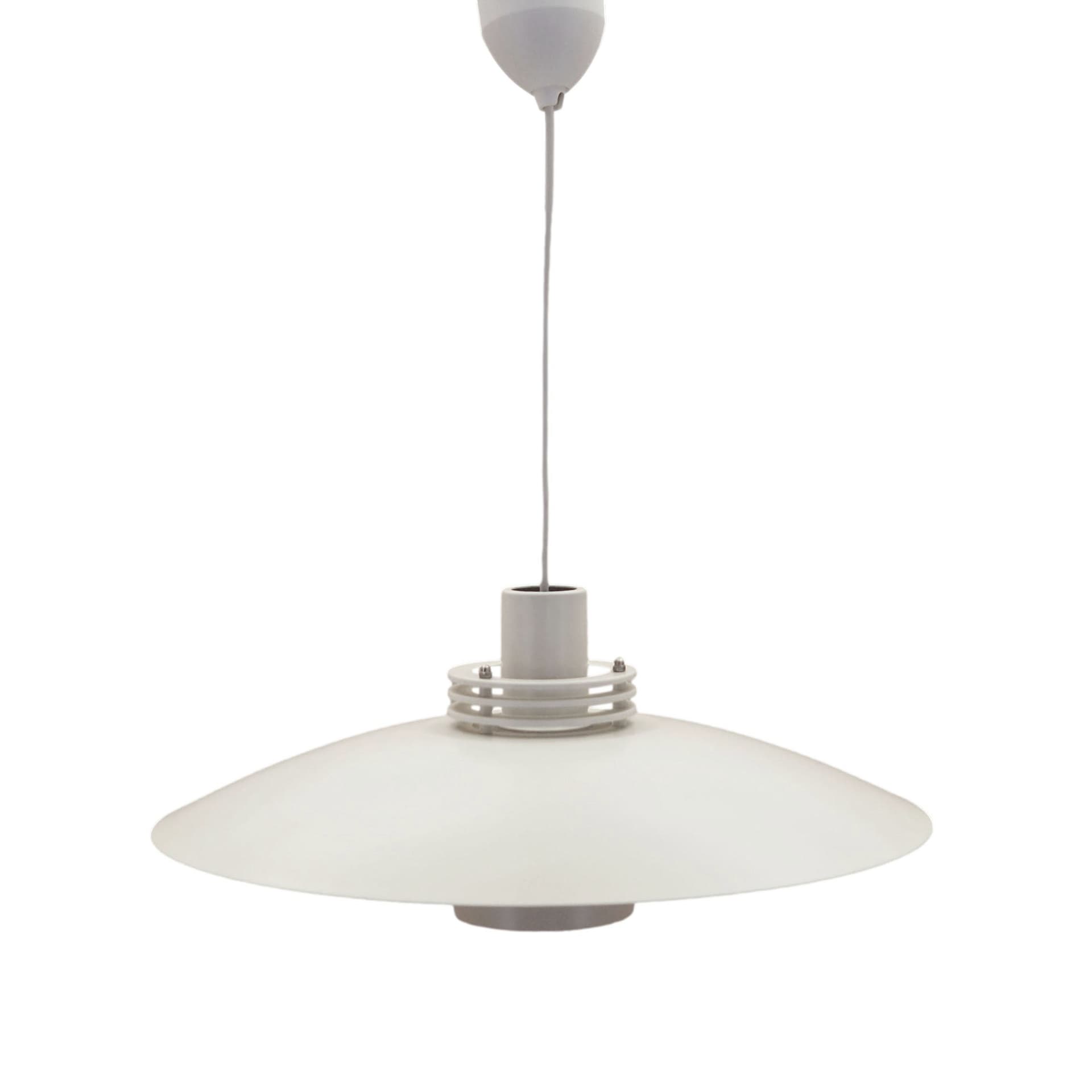 Pendant lamp, Lyfa, white metal, Denmark, 1970s.