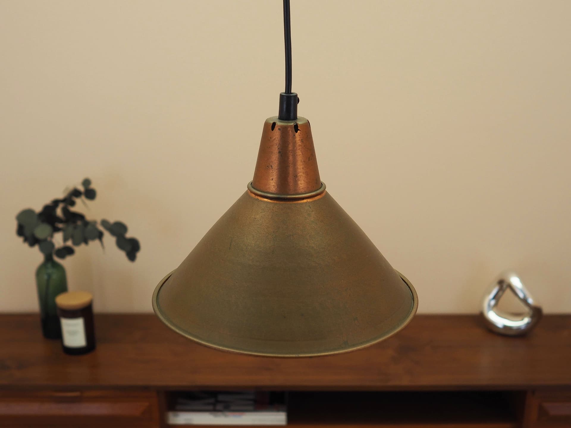 Pendant lamp, golden brown, brass, Denmark, 1960s. - 363437