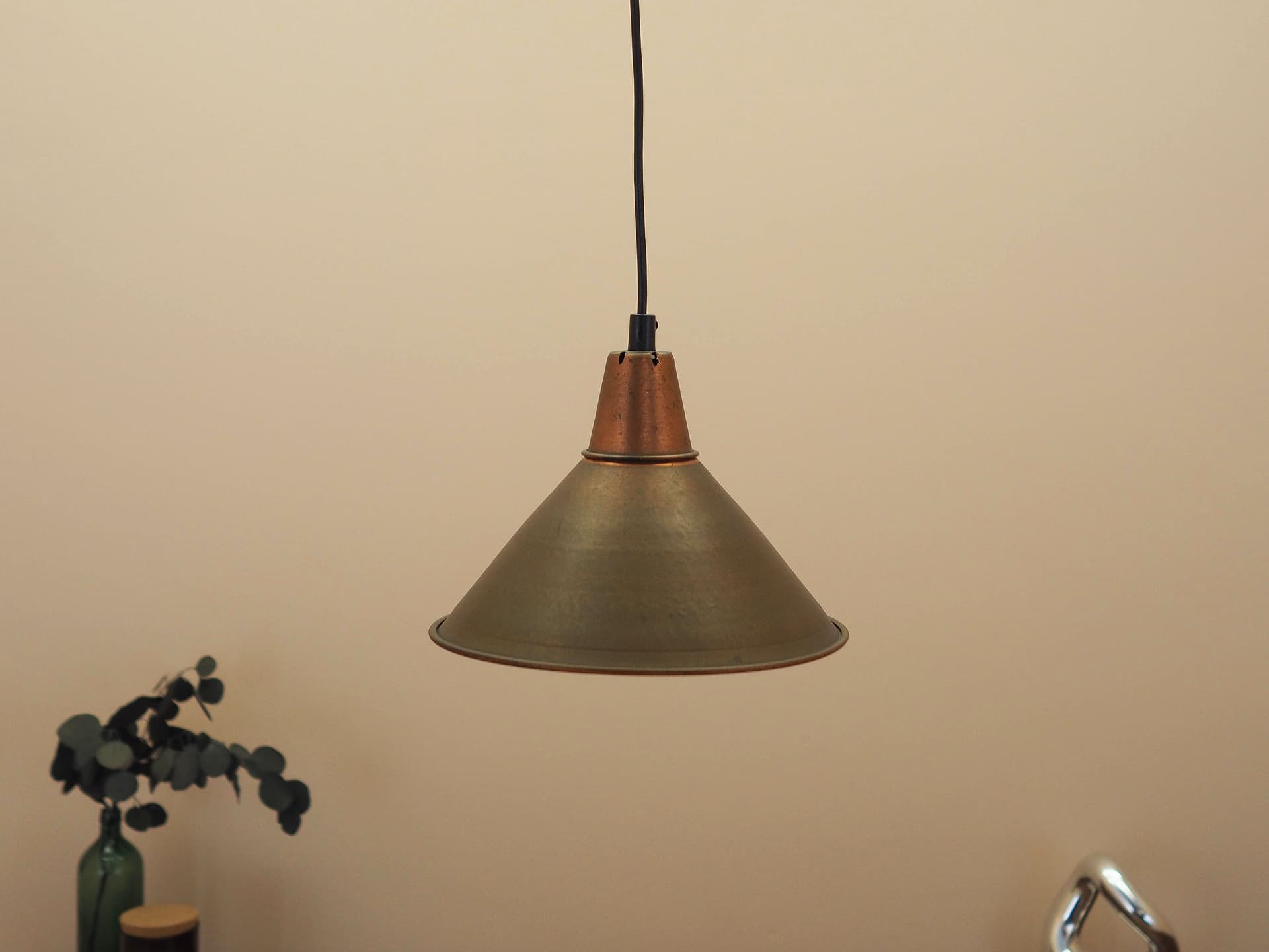 Pendant lamp, golden brown, brass, Denmark, 1960s. - 363436