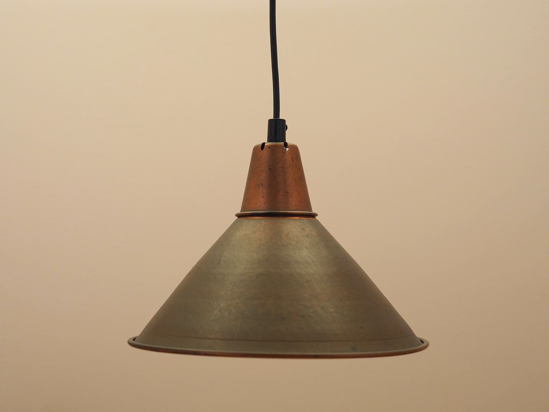Pendant lamp, golden brown, brass, Denmark, 1960s. - 363435