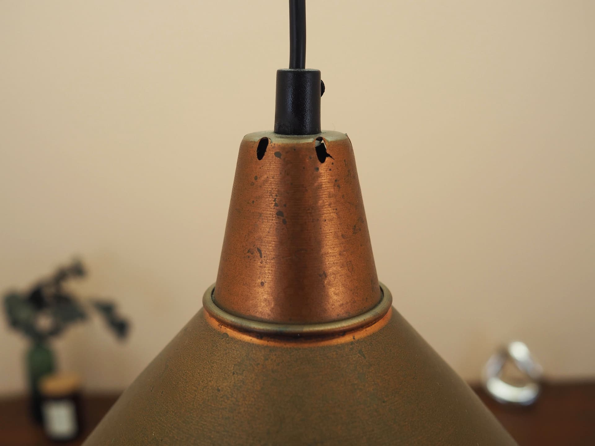 Pendant lamp, golden brown, brass, Denmark, 1960s. - 363439