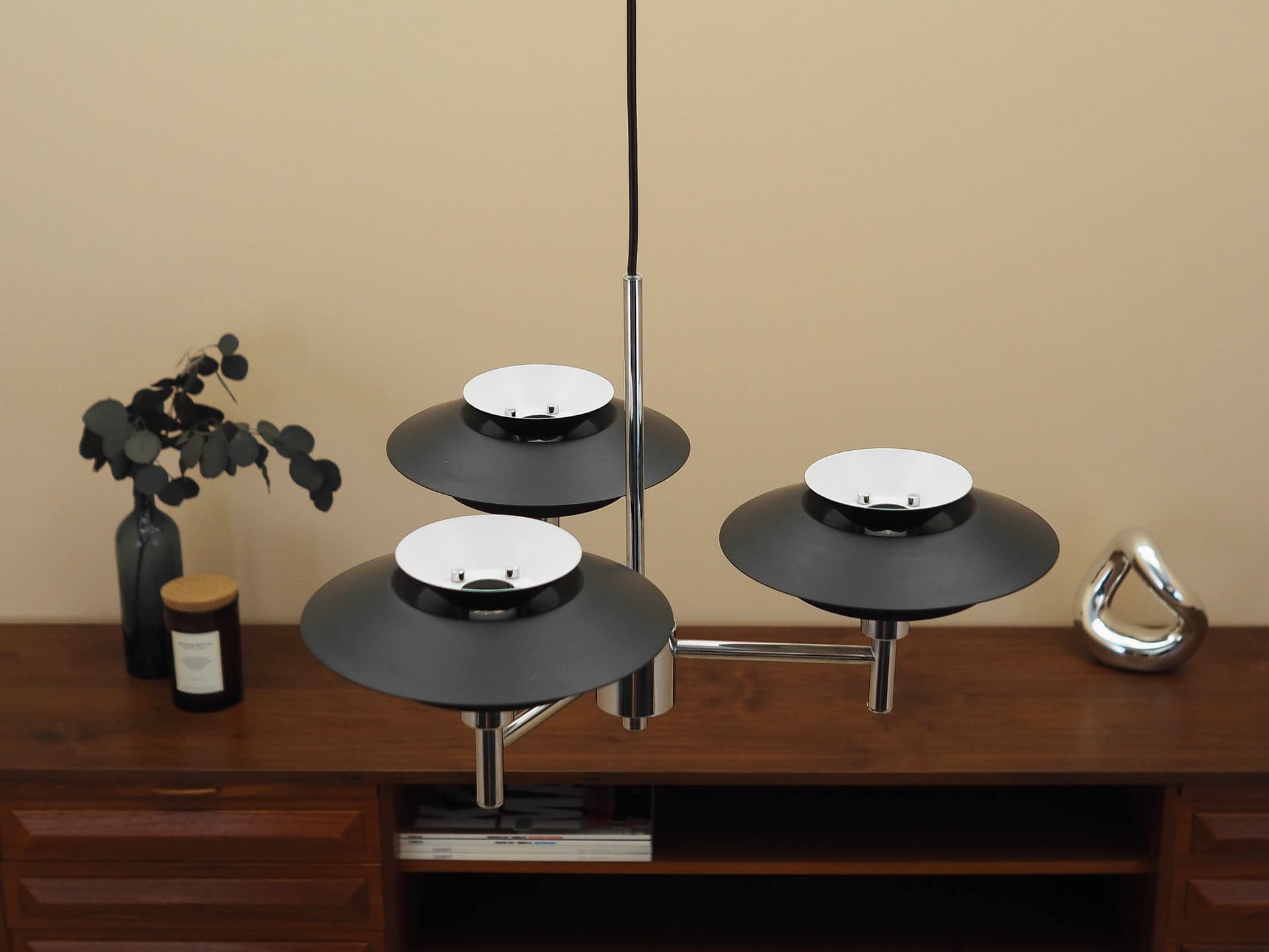 Pendant lamp Genoa, silver stainless steel, black metal, Harald Nyborg A/S, Denmark - 363449