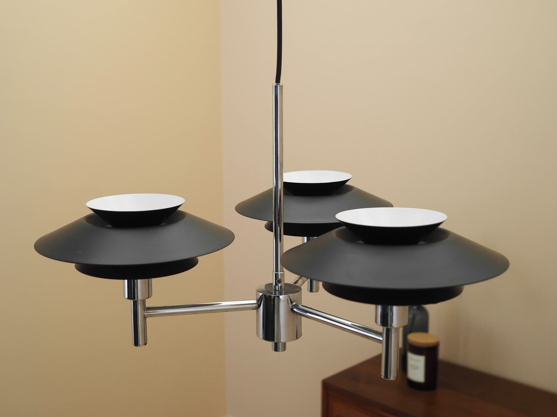 Pendant lamp Genoa, silver stainless steel, black metal, Harald Nyborg A/S, Denmark - 363450