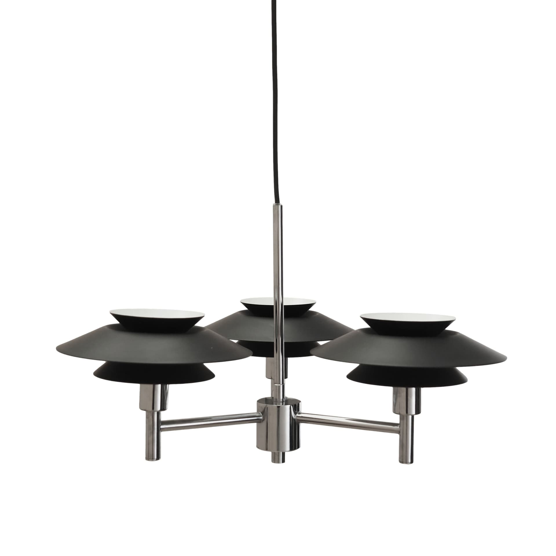 Pendant lamp Genoa, silver stainless steel, black metal, Harald Nyborg A/S, Denmark