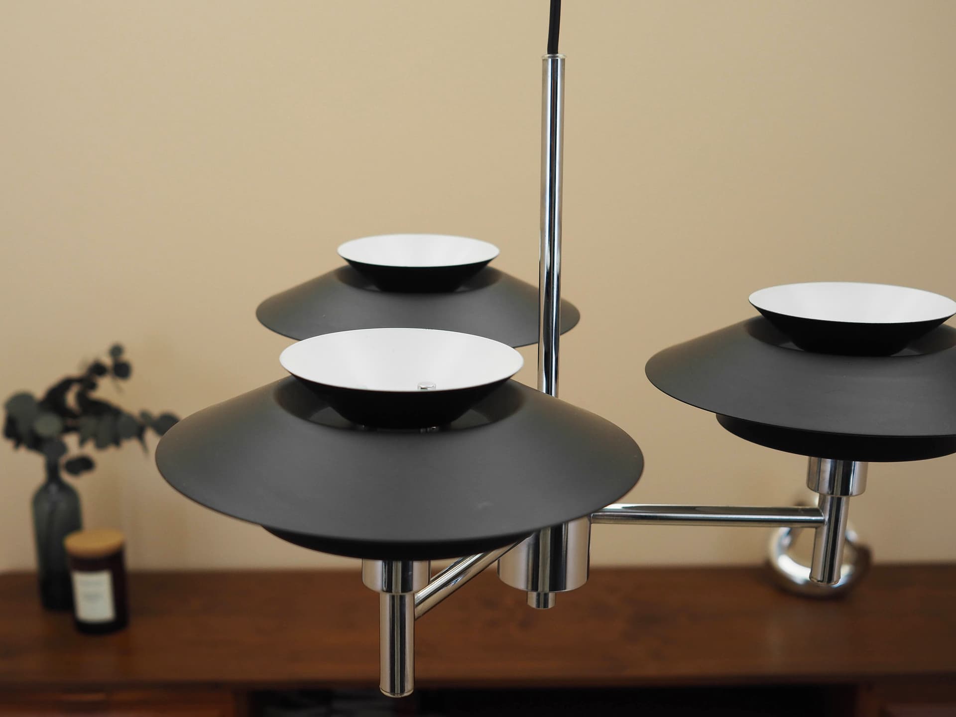 Pendant lamp Genoa, silver stainless steel, black metal, Harald Nyborg A/S, Denmark - 363453