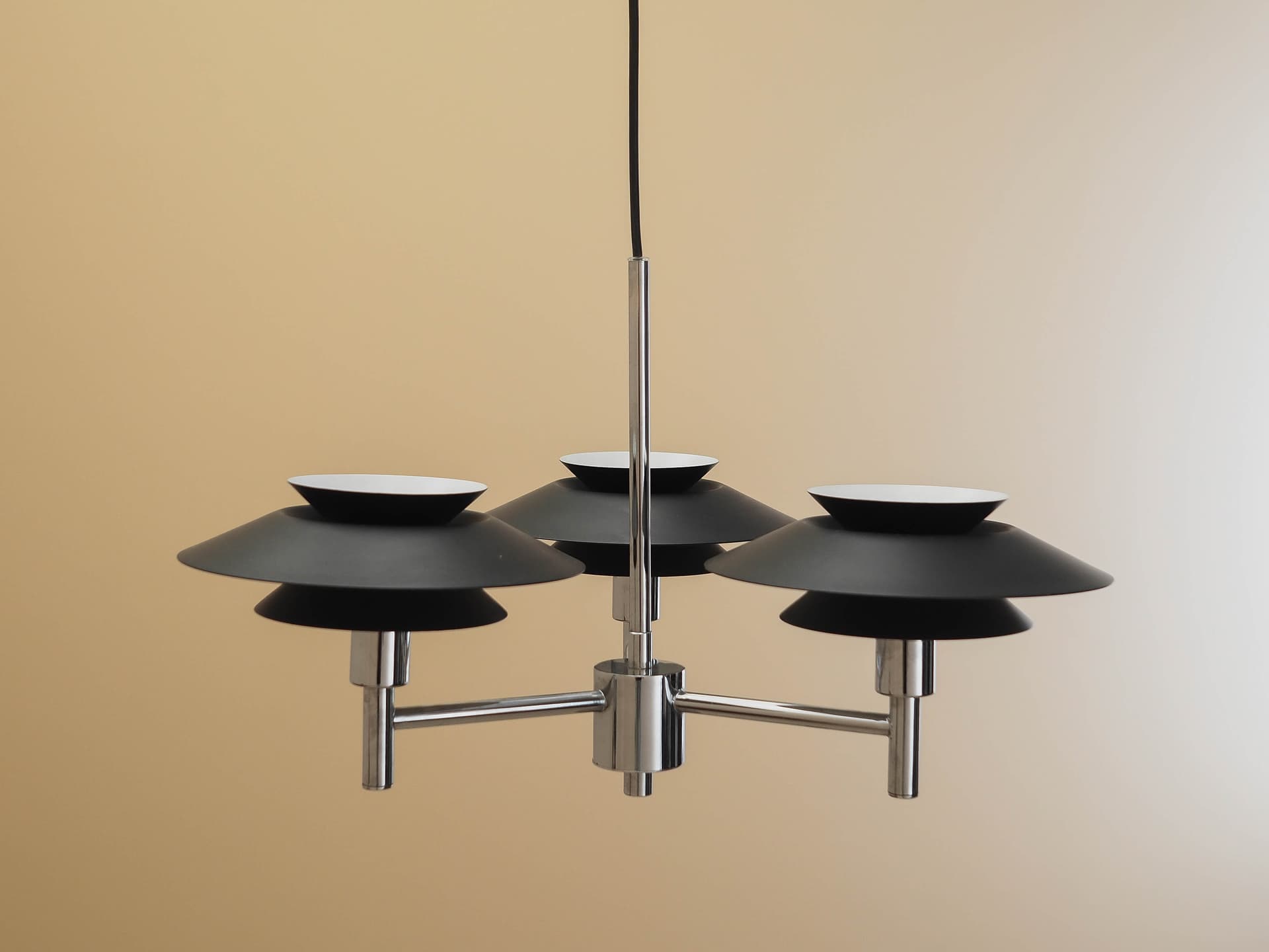 Pendant lamp Genoa, silver stainless steel, black metal, Harald Nyborg A/S, Denmark - 363446