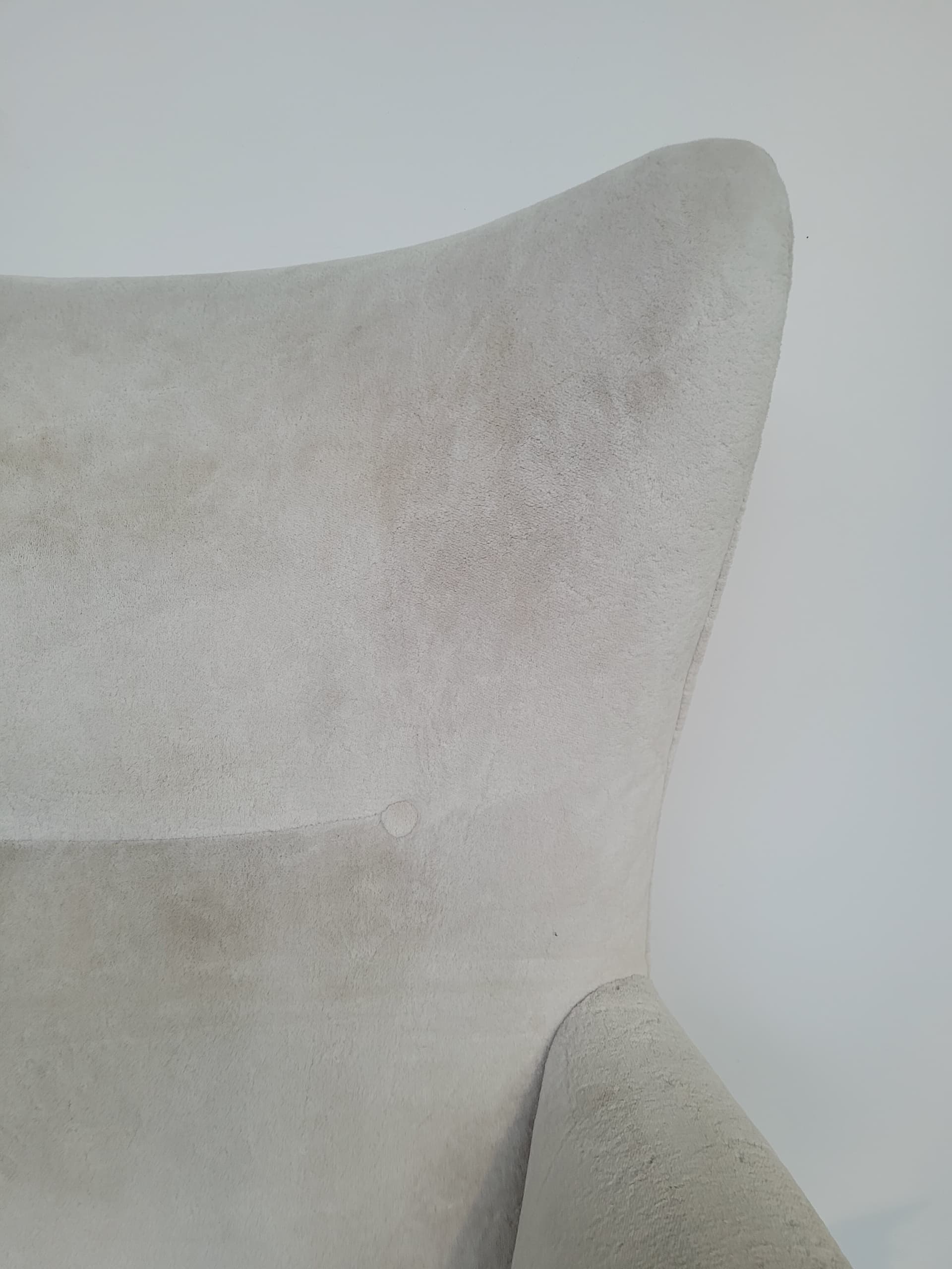 Armchair wingback, beige velvet, light brown wood, Poland, 1960s. - 363510