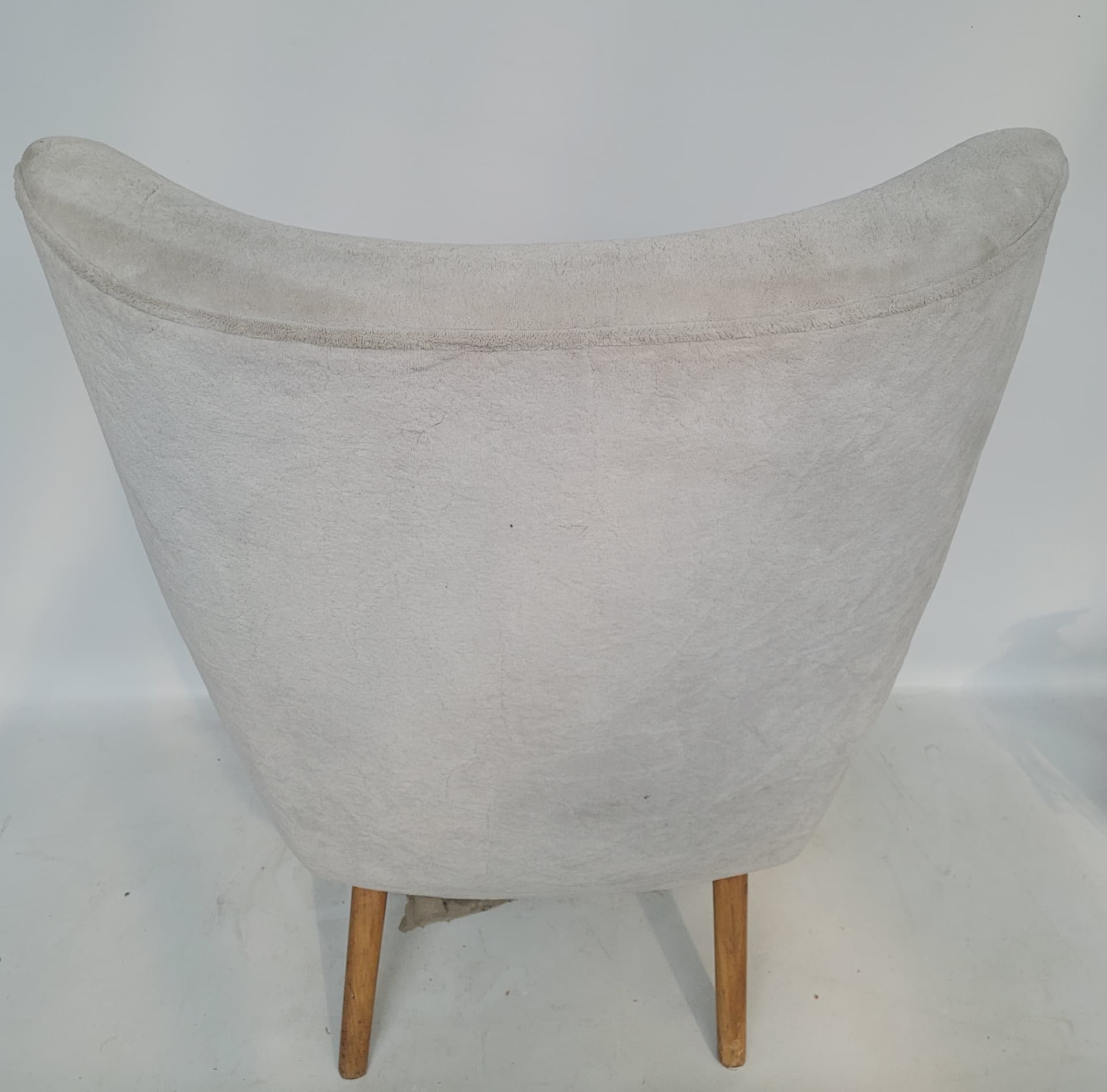 Armchair wingback, beige velvet, light brown wood, Poland, 1960s. - 363505