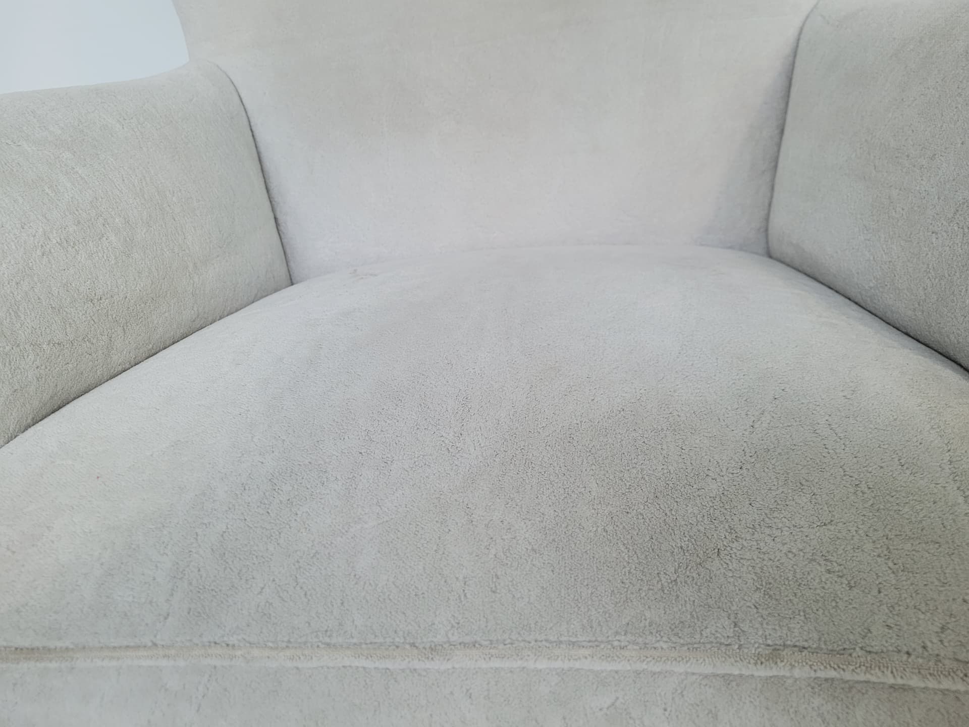 Armchair wingback, beige velvet, light brown wood, Poland, 1960s. - 363513