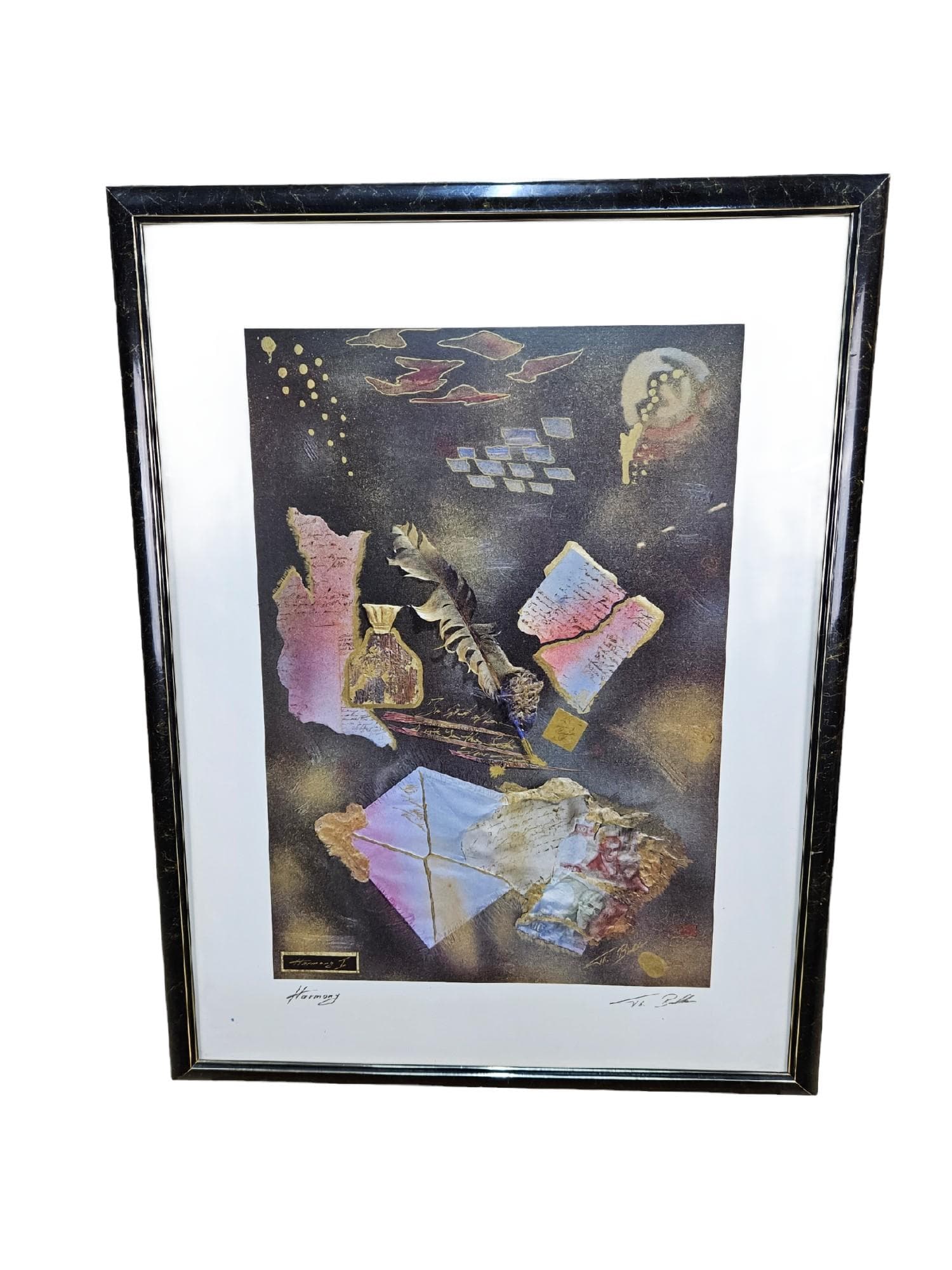 Lithograph Harmony I, paper, frame glass black and silver, USA, 1980s